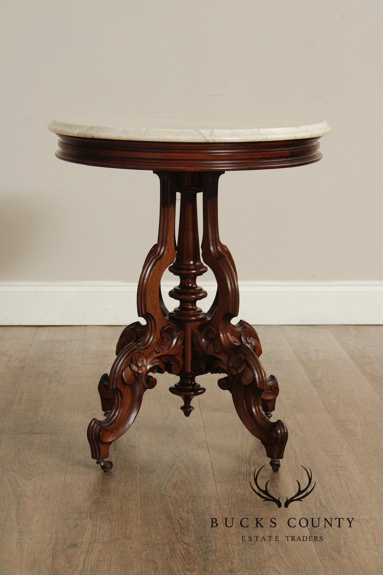 Antique Victorian Eastlake Marble Top Walnut Parlor Table