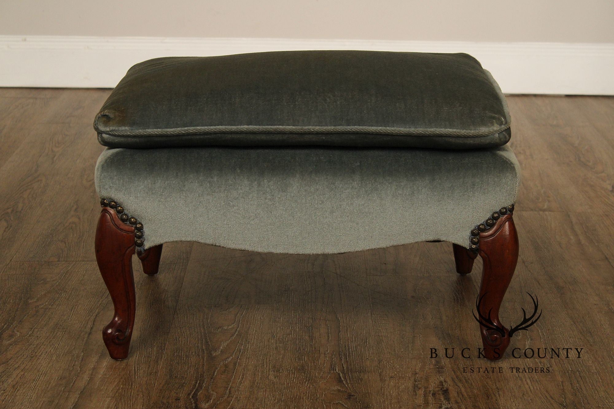 French Style Vintage Mahogany And Upholstered Ottoman