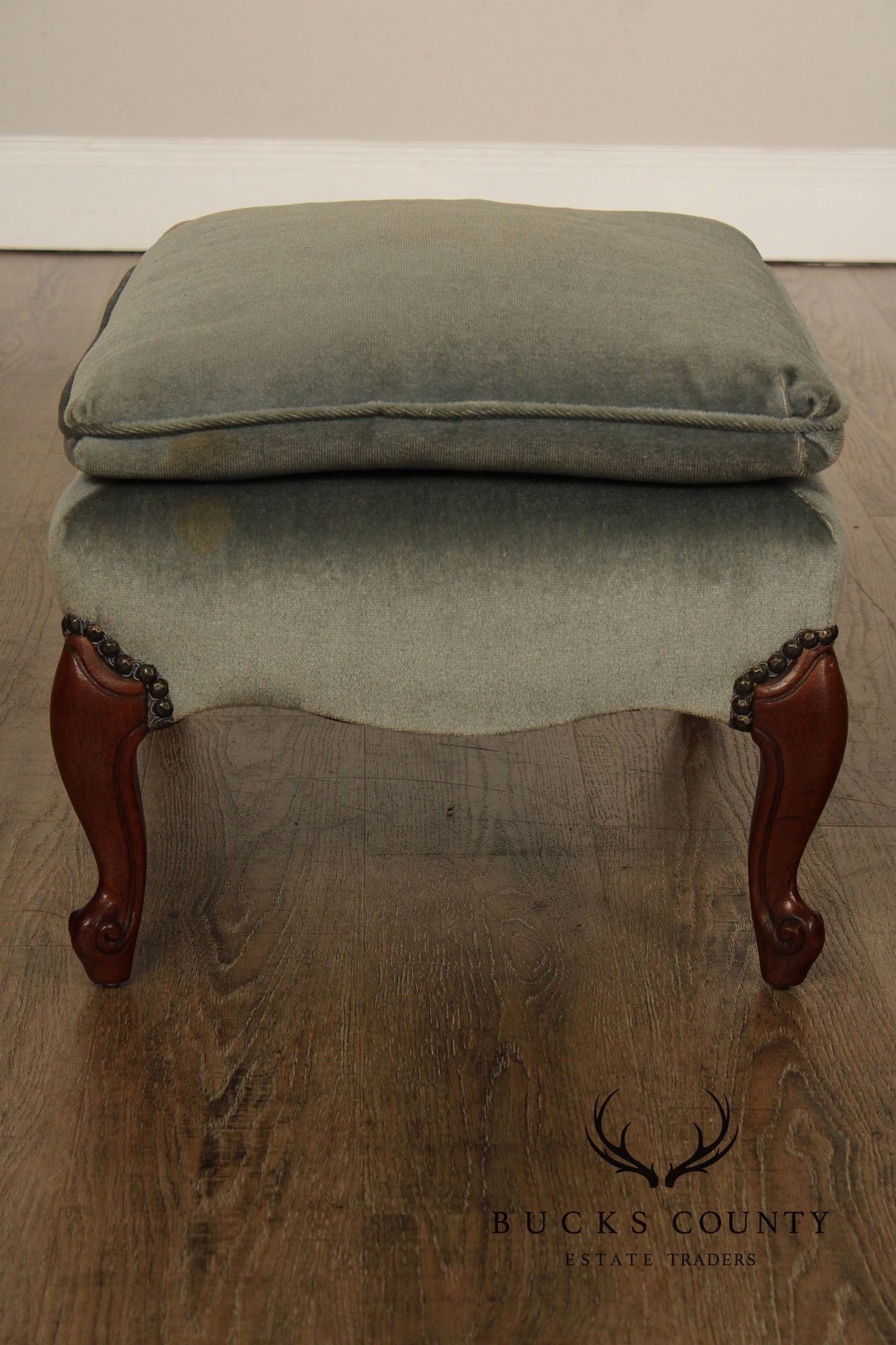 French Style Vintage Mahogany And Upholstered Ottoman