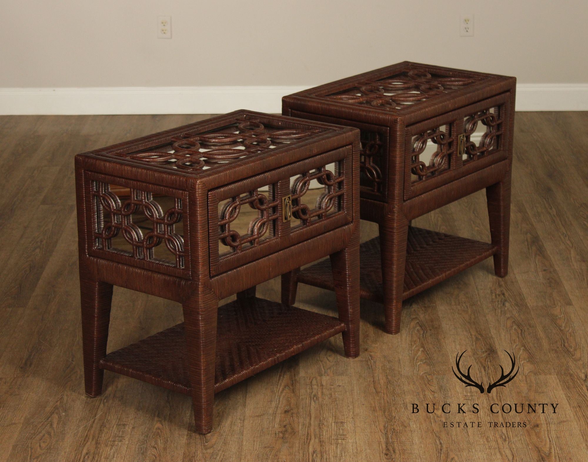 Laneventure 'Excursions' Pair of Mirrored Wicker Nightstands