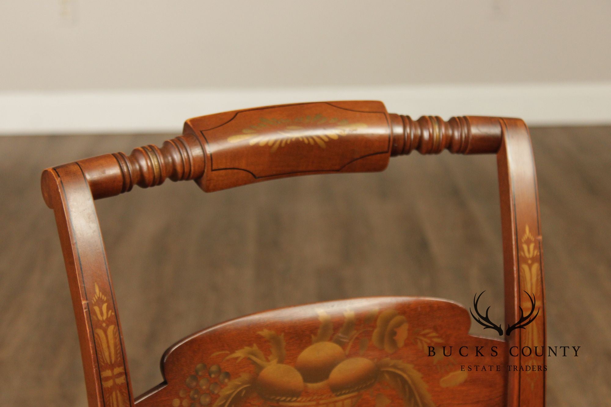 Hitchcock Set Of Five Sheraton Style Maple Painted Rush Seat Dining Chairs