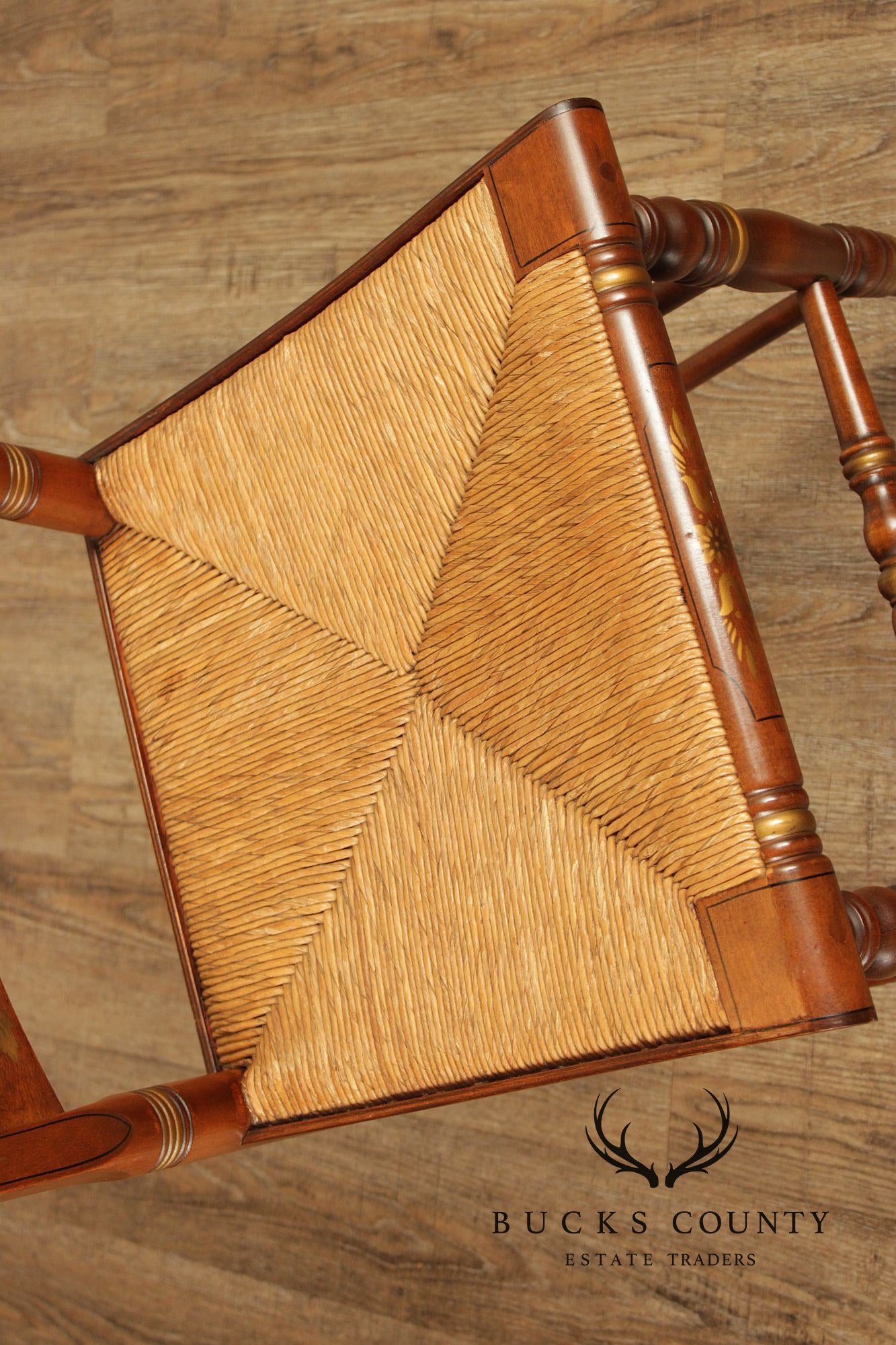 Hitchcock Set Of Five Sheraton Style Maple Painted Rush Seat Dining Chairs