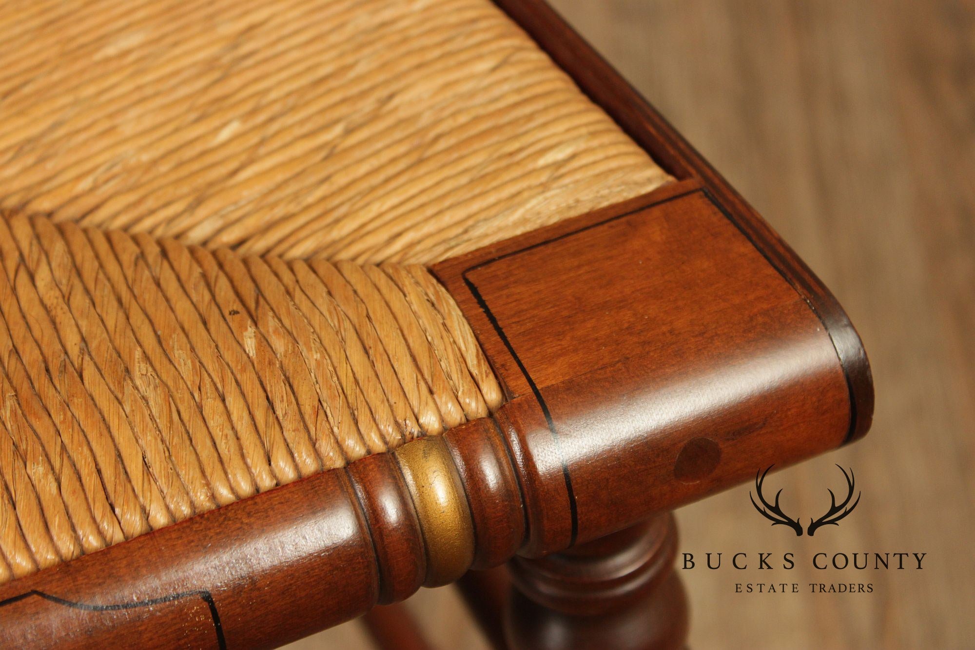 Hitchcock Set Of Five Sheraton Style Maple Painted Rush Seat Dining Chairs