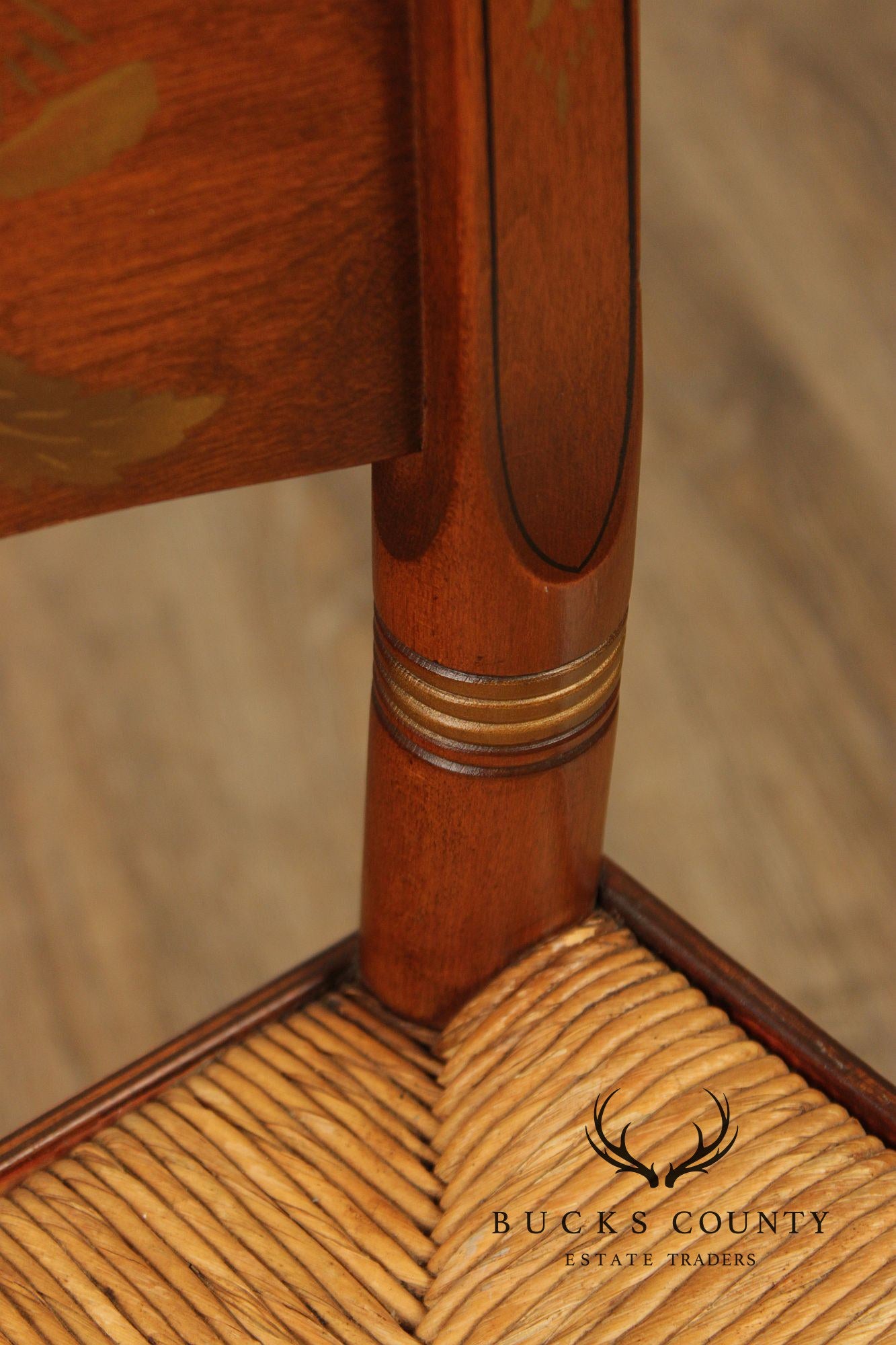 Hitchcock Set Of Five Sheraton Style Maple Painted Rush Seat Dining Chairs