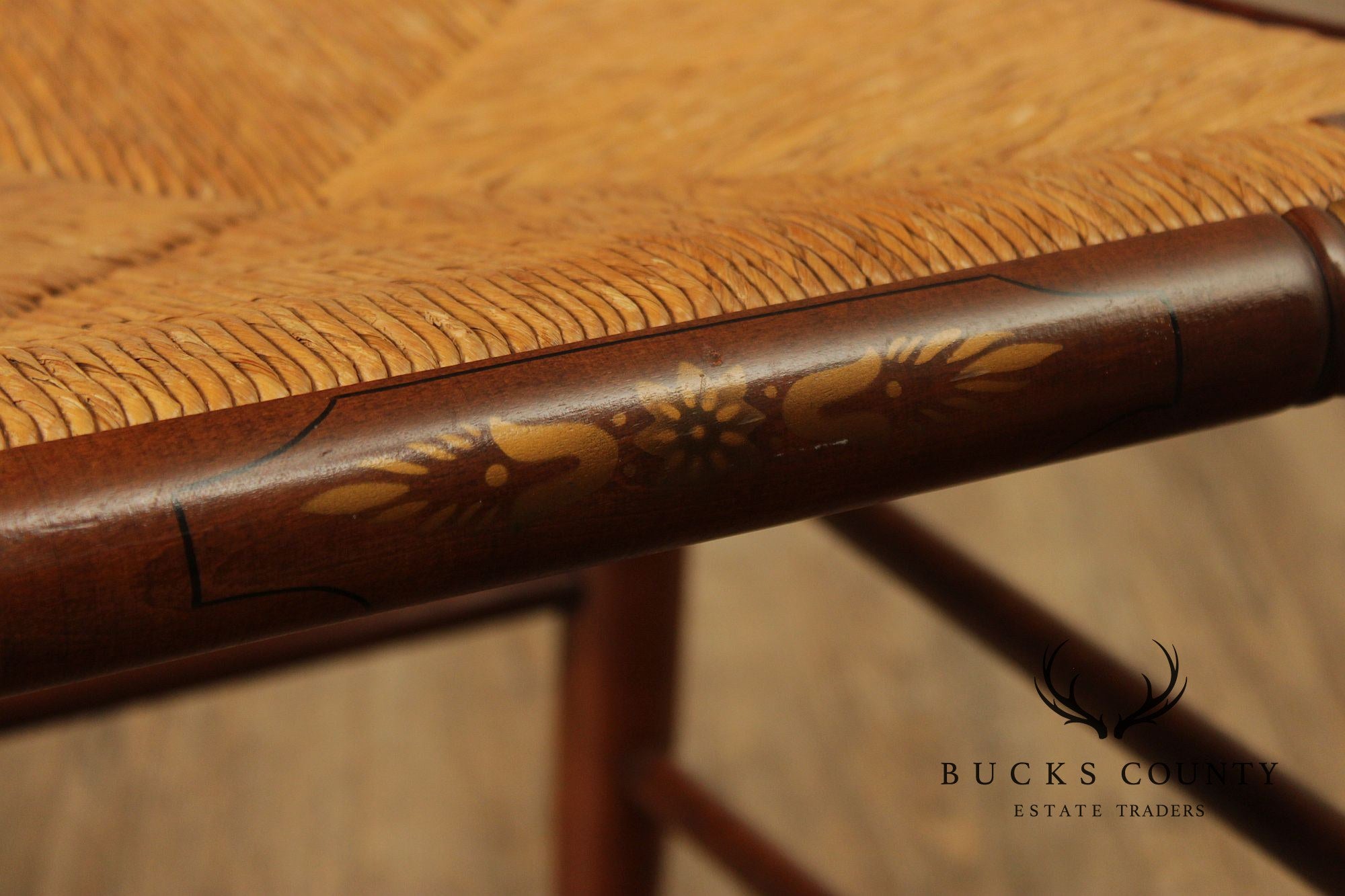 Hitchcock Set Of Five Sheraton Style Maple Painted Rush Seat Dining Chairs
