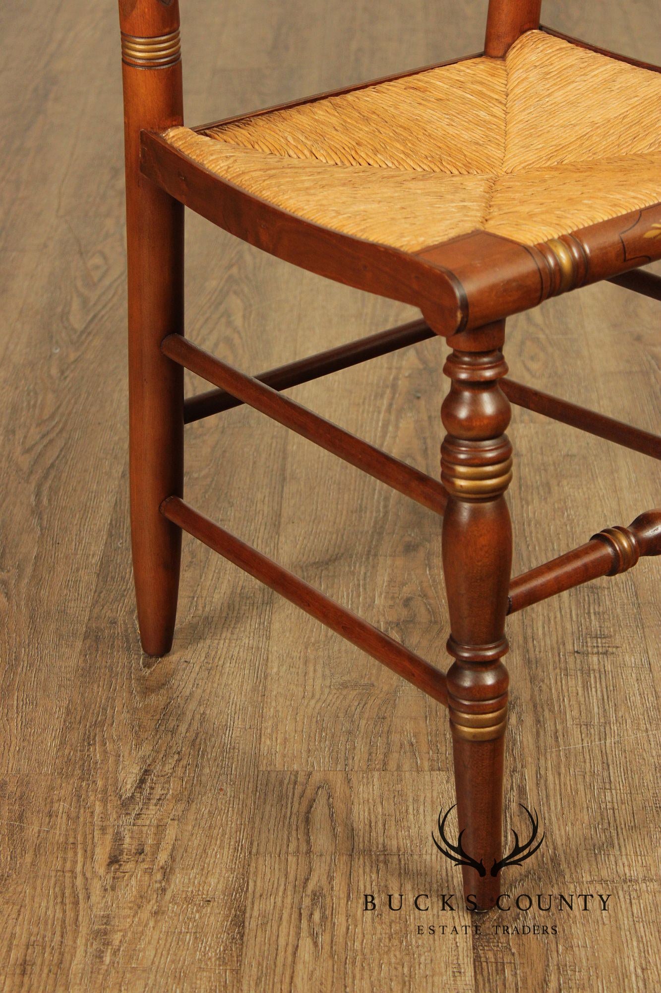 Hitchcock Set Of Five Sheraton Style Maple Painted Rush Seat Dining Chairs
