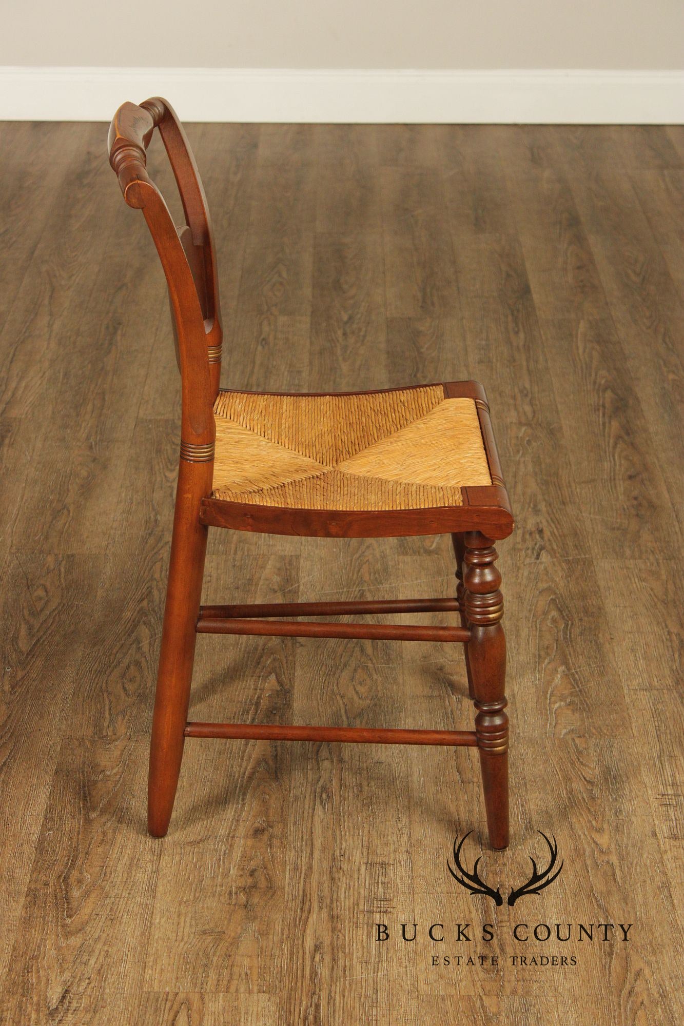 Hitchcock Set Of Five Sheraton Style Maple Painted Rush Seat Dining Chairs