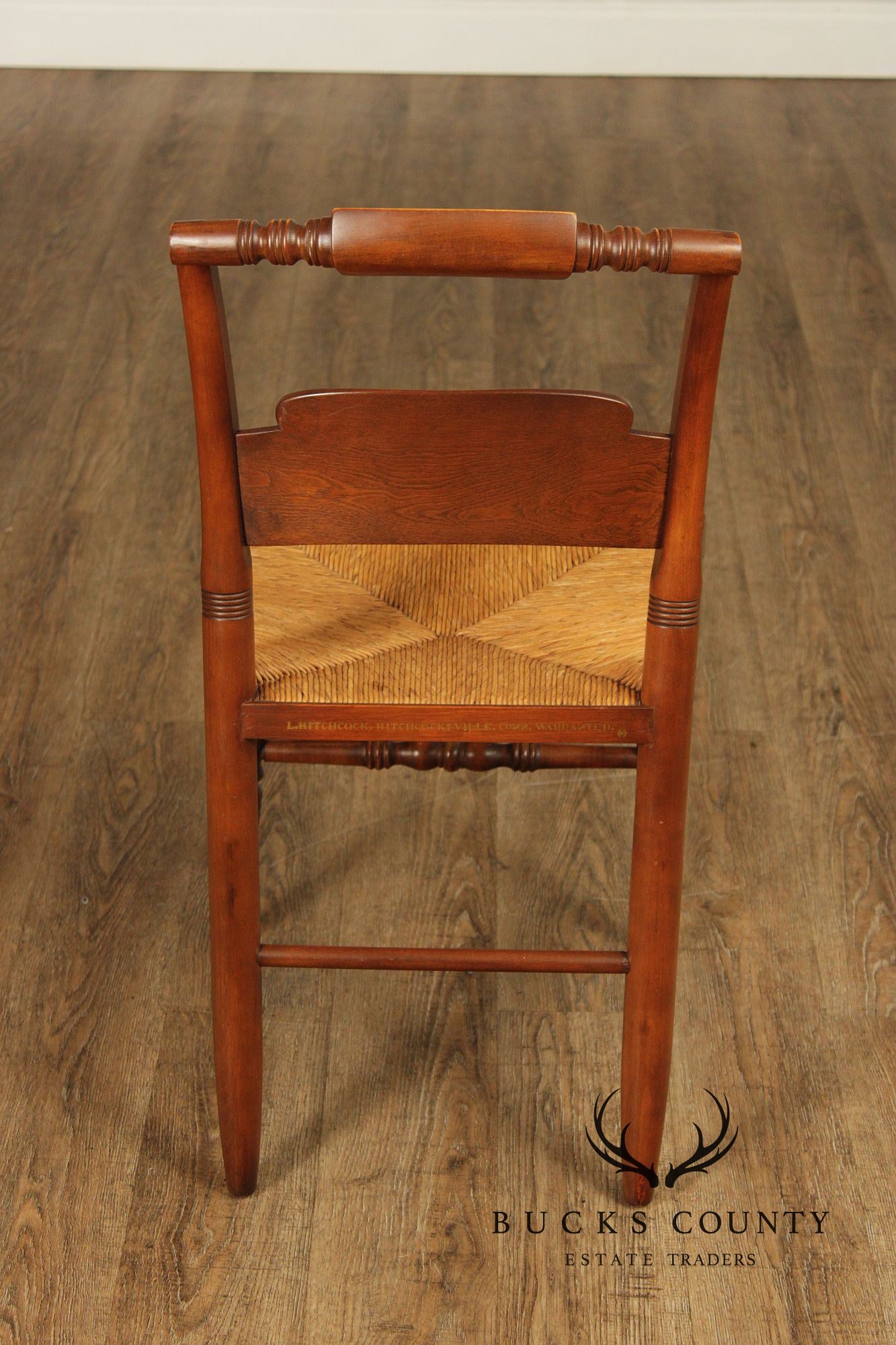 Hitchcock Set Of Five Sheraton Style Maple Painted Rush Seat Dining Chairs