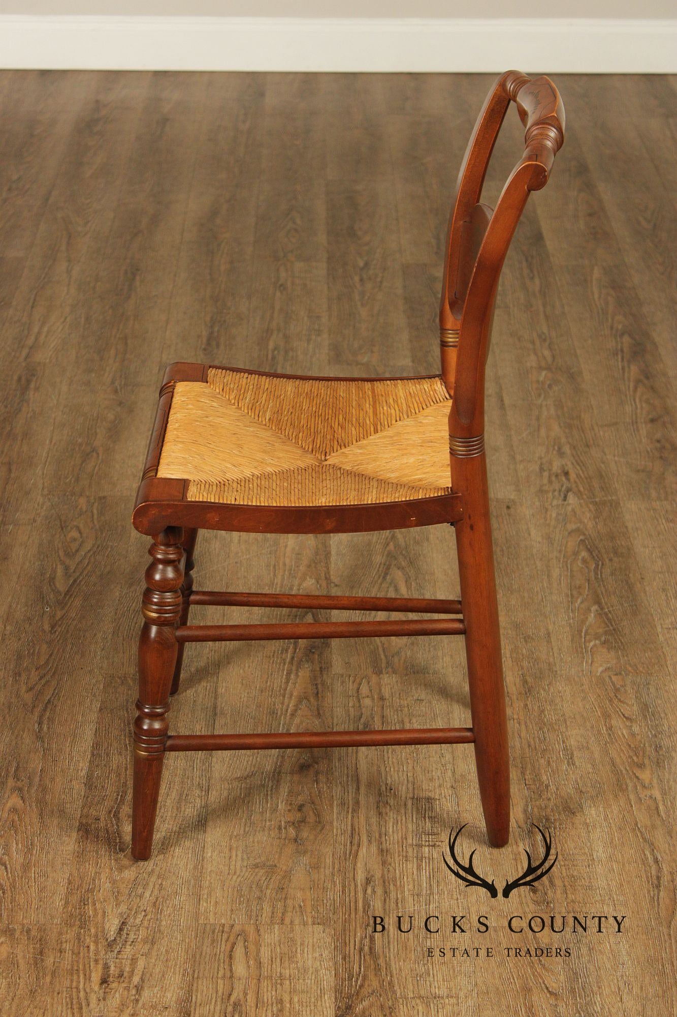 Hitchcock Set Of Five Sheraton Style Maple Painted Rush Seat Dining Chairs