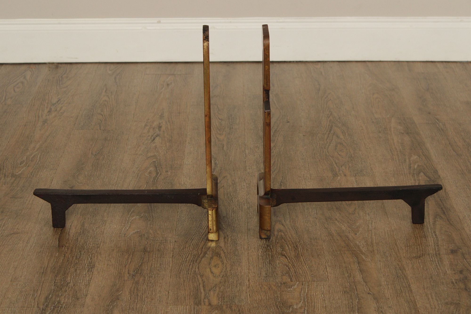 Pair Of Vintage Brass And Iron Monogram "G" Andirons
