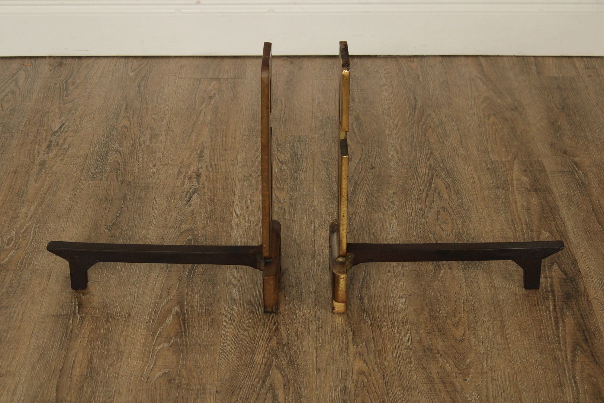 Pair Of Vintage Brass And Iron Monogram "G" Andirons