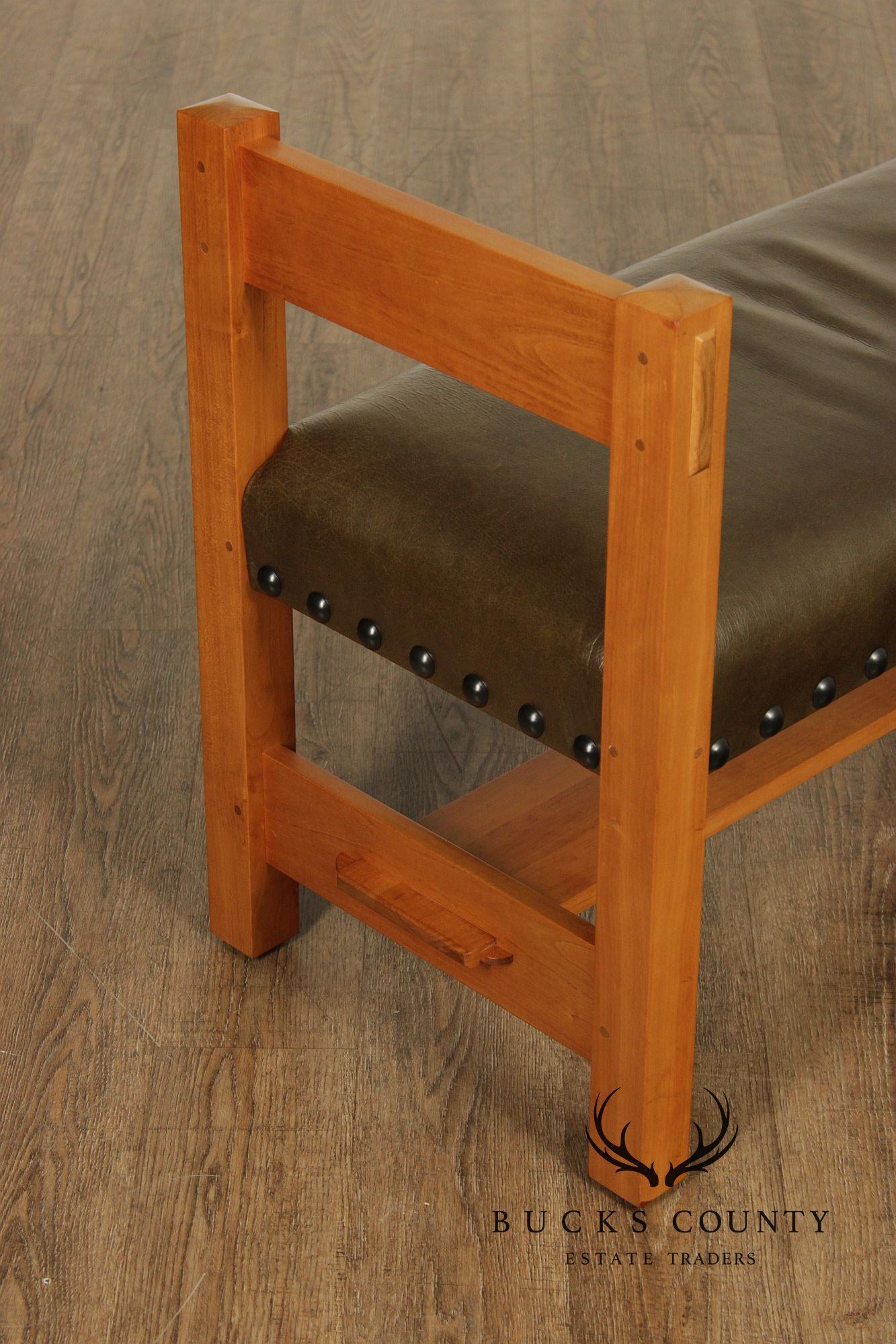 Stickley Mission Collection Cherry and Leather Bench