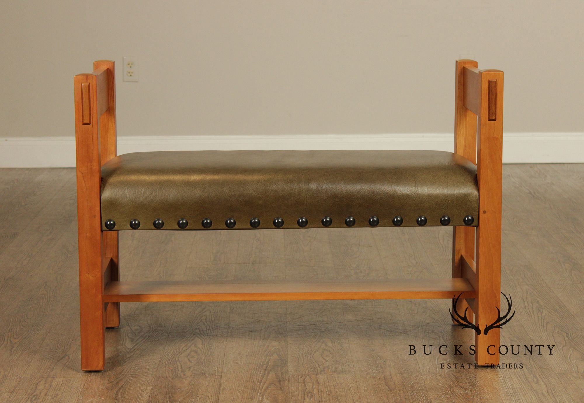 Stickley Mission Collection Cherry and Leather Bench