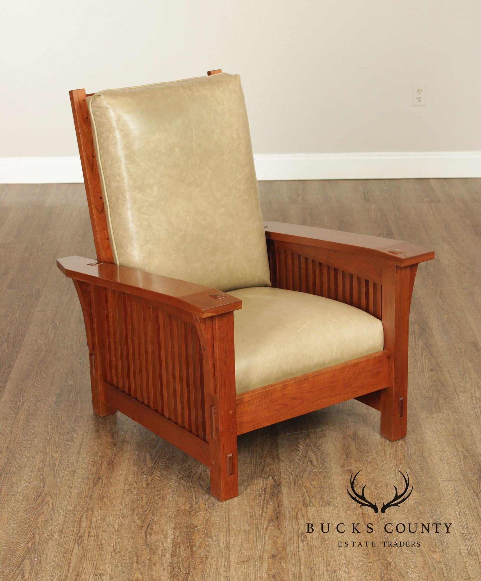 Stickley Mission Collection Cherry Bent Arm Morris Chair and Ottoman