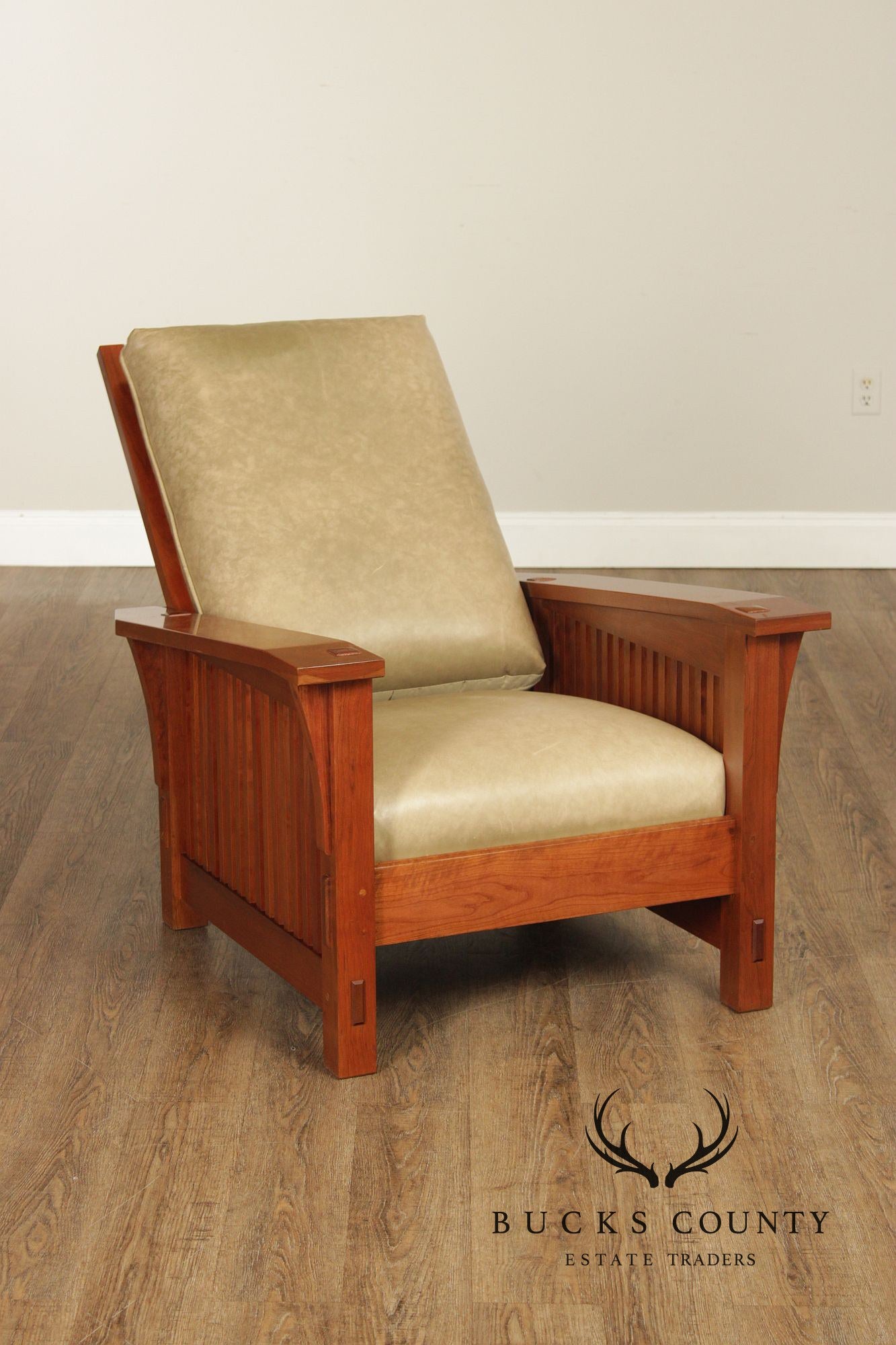 Stickley Mission Collection Cherry Bent Arm Morris Chair and Ottoman