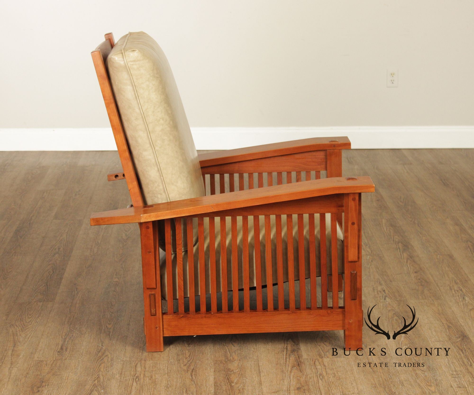 Stickley Mission Collection Cherry Bent Arm Morris Chair and Ottoman