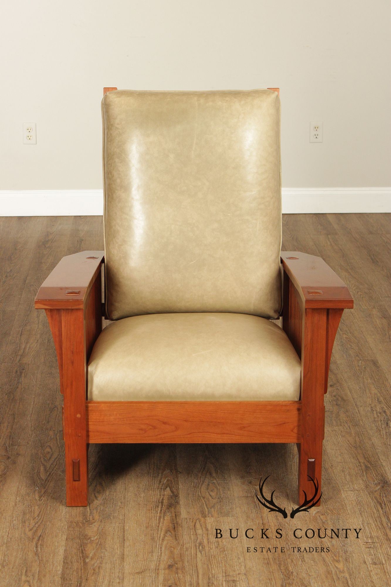Stickley Mission Collection Cherry Bent Arm Morris Chair and Ottoman