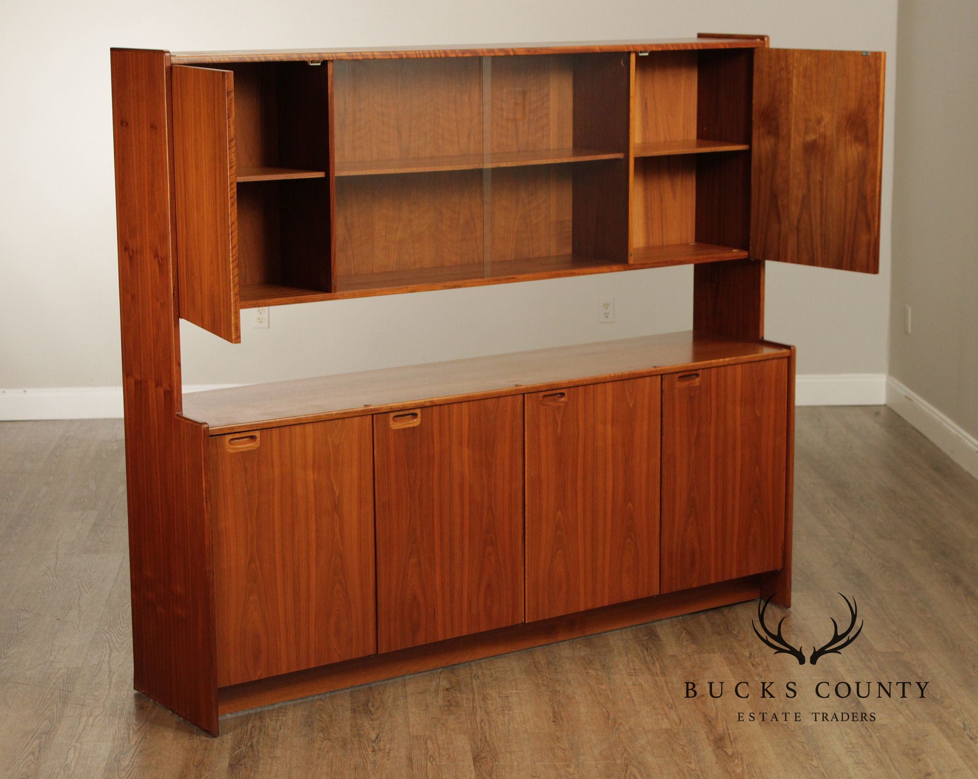 Mid-Century Danish Modern Teak Credenza With Hutch