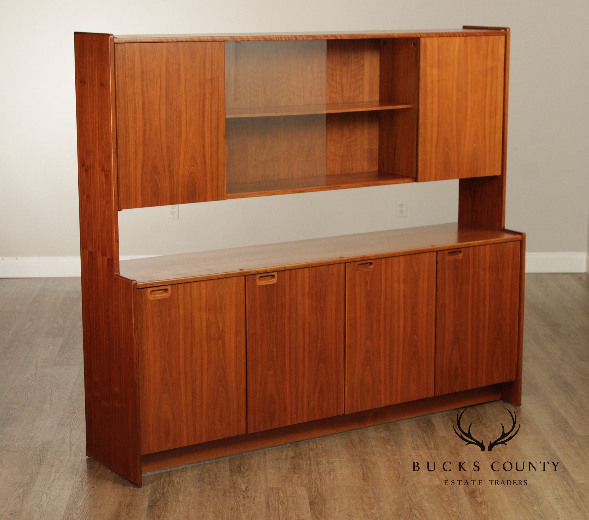 Mid-Century Danish Modern Teak Credenza With Hutch