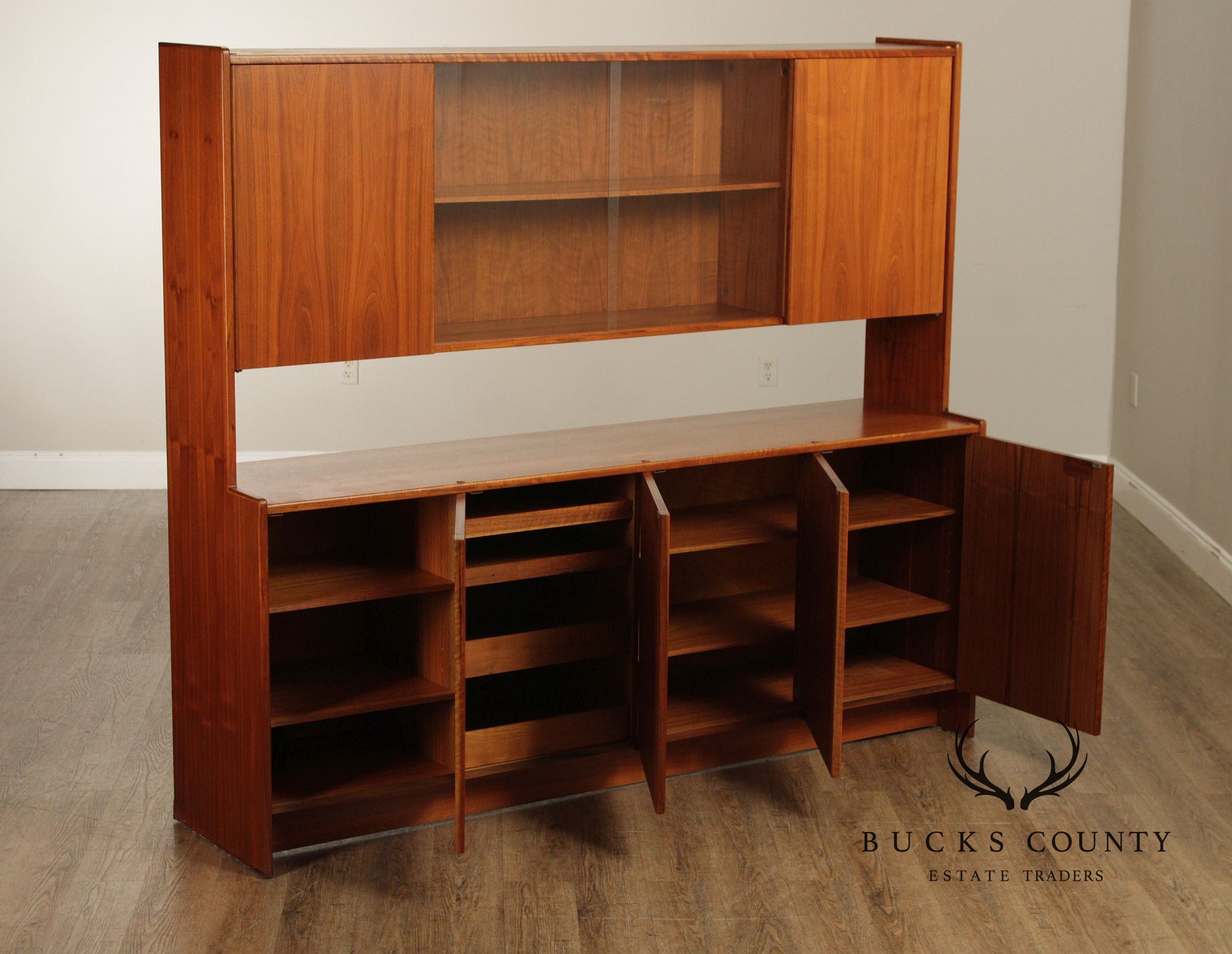 Mid-Century Danish Modern Teak Credenza With Hutch