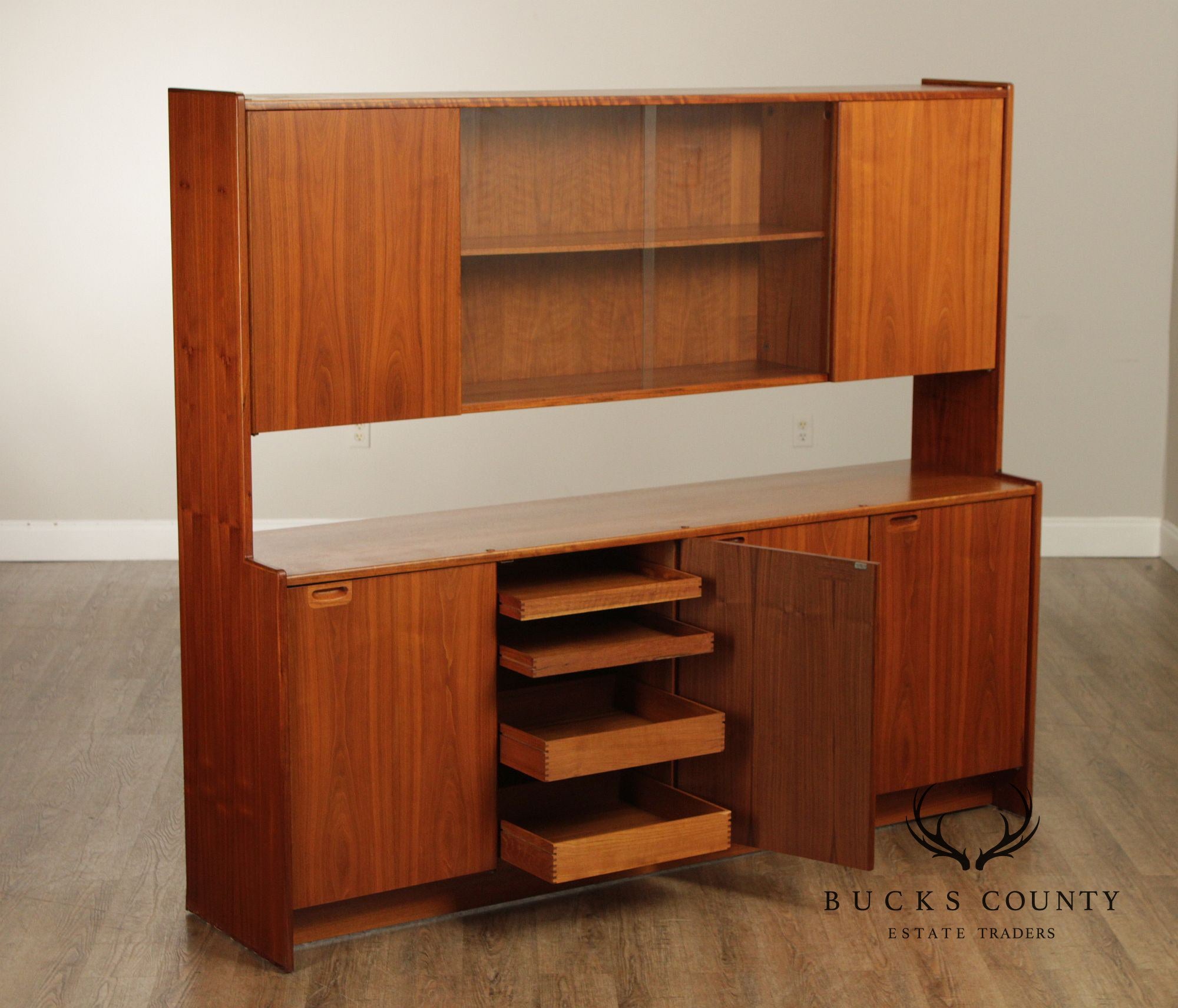 Mid-Century Danish Modern Teak Credenza With Hutch