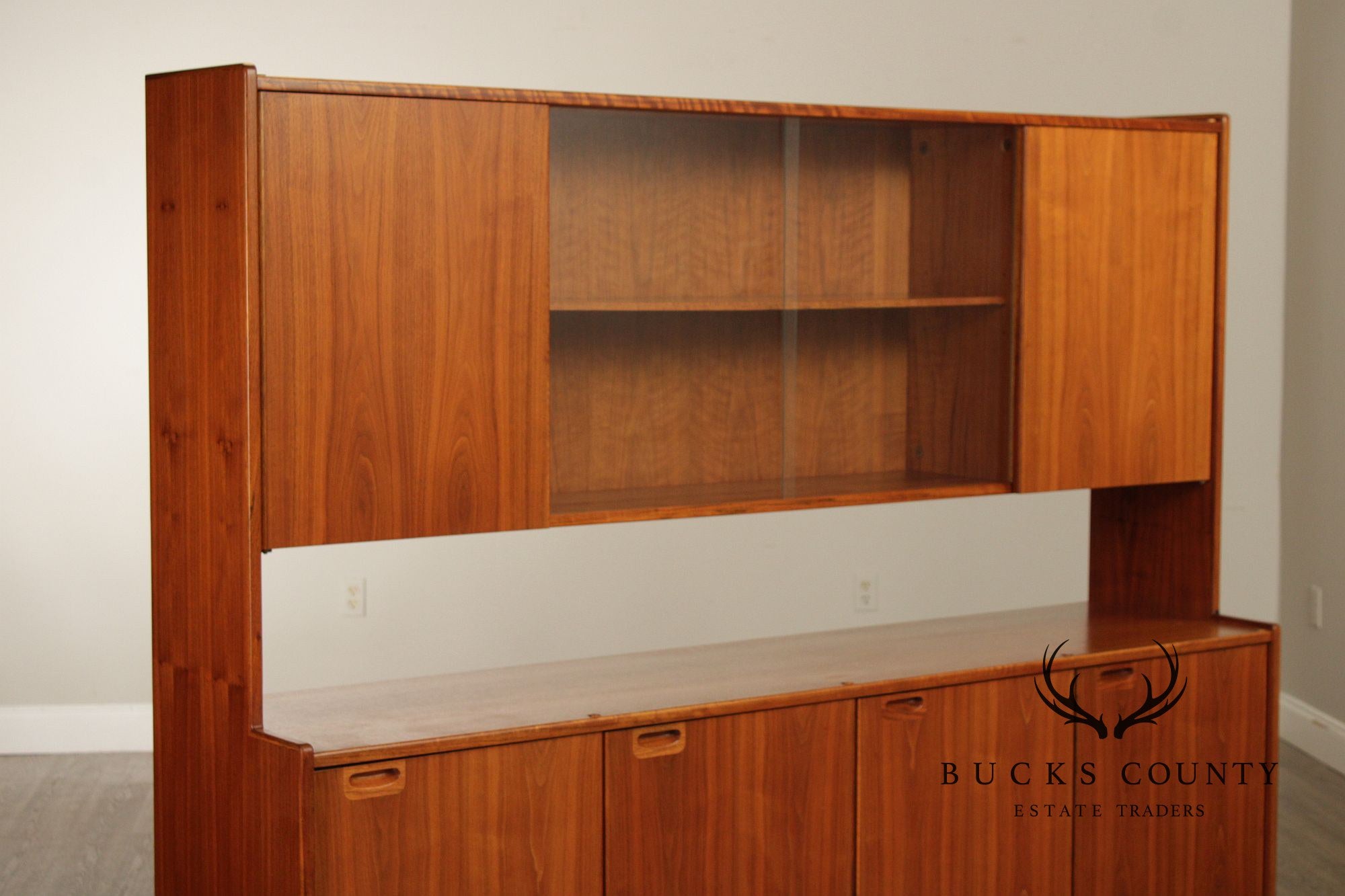 Mid-Century Danish Modern Teak Credenza With Hutch