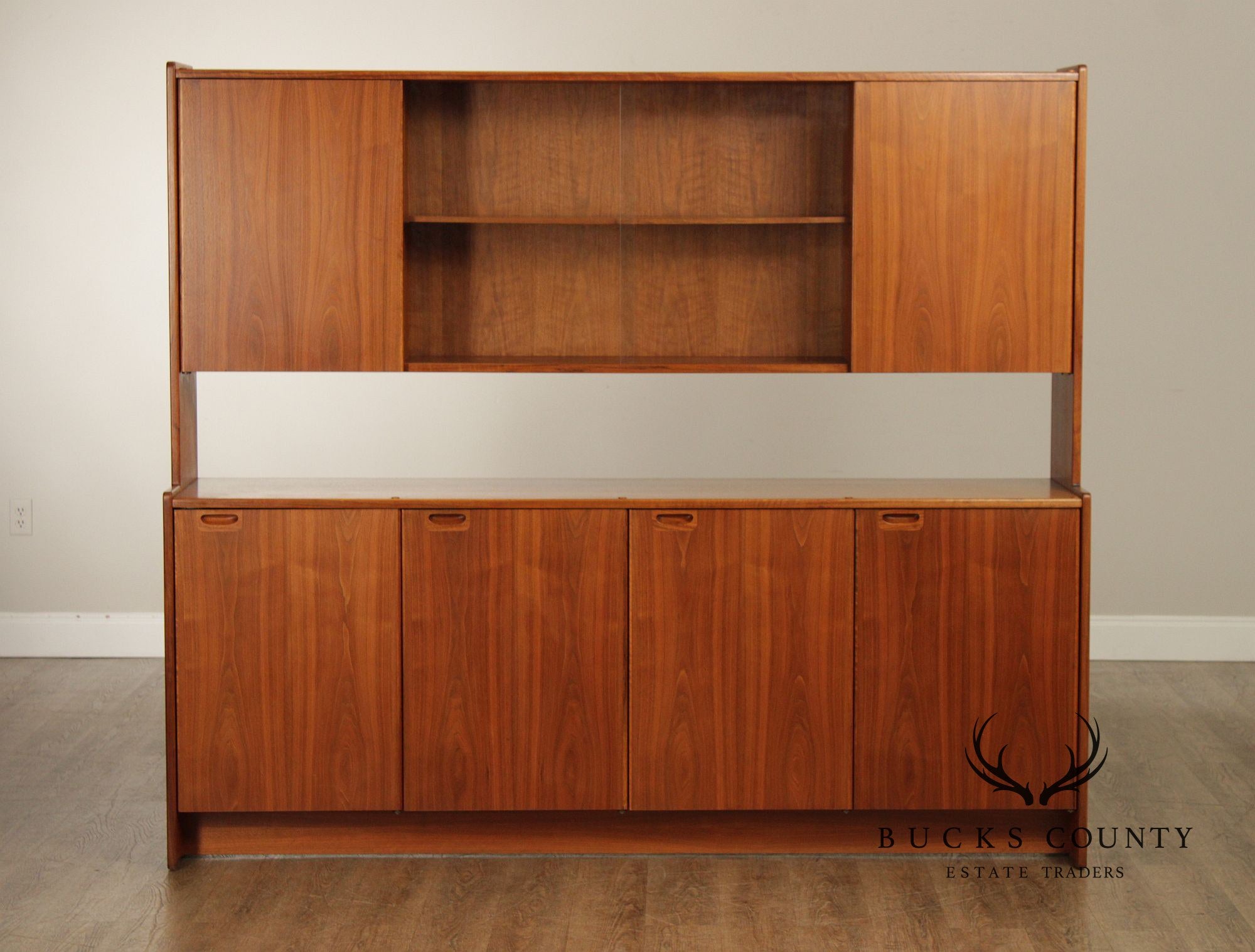 Mid-Century Danish Modern Teak Credenza With Hutch