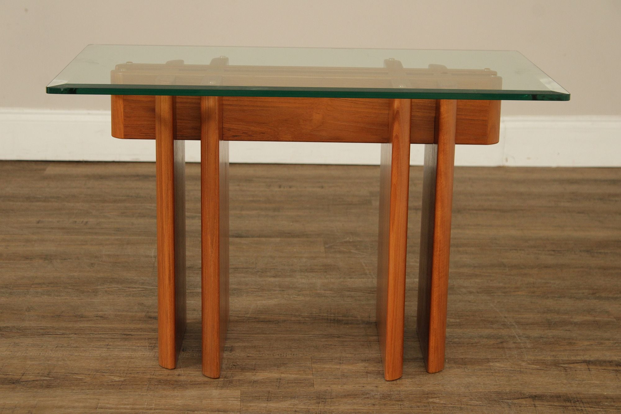 Danish Modern Glass Top Teak End Table