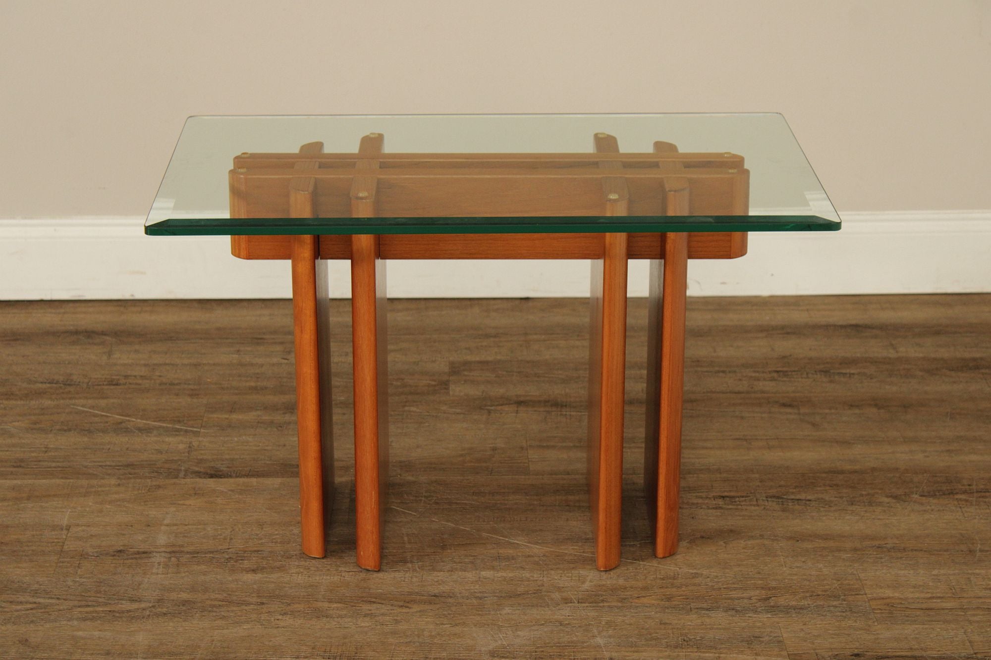 Danish Modern Glass Top Teak End Table
