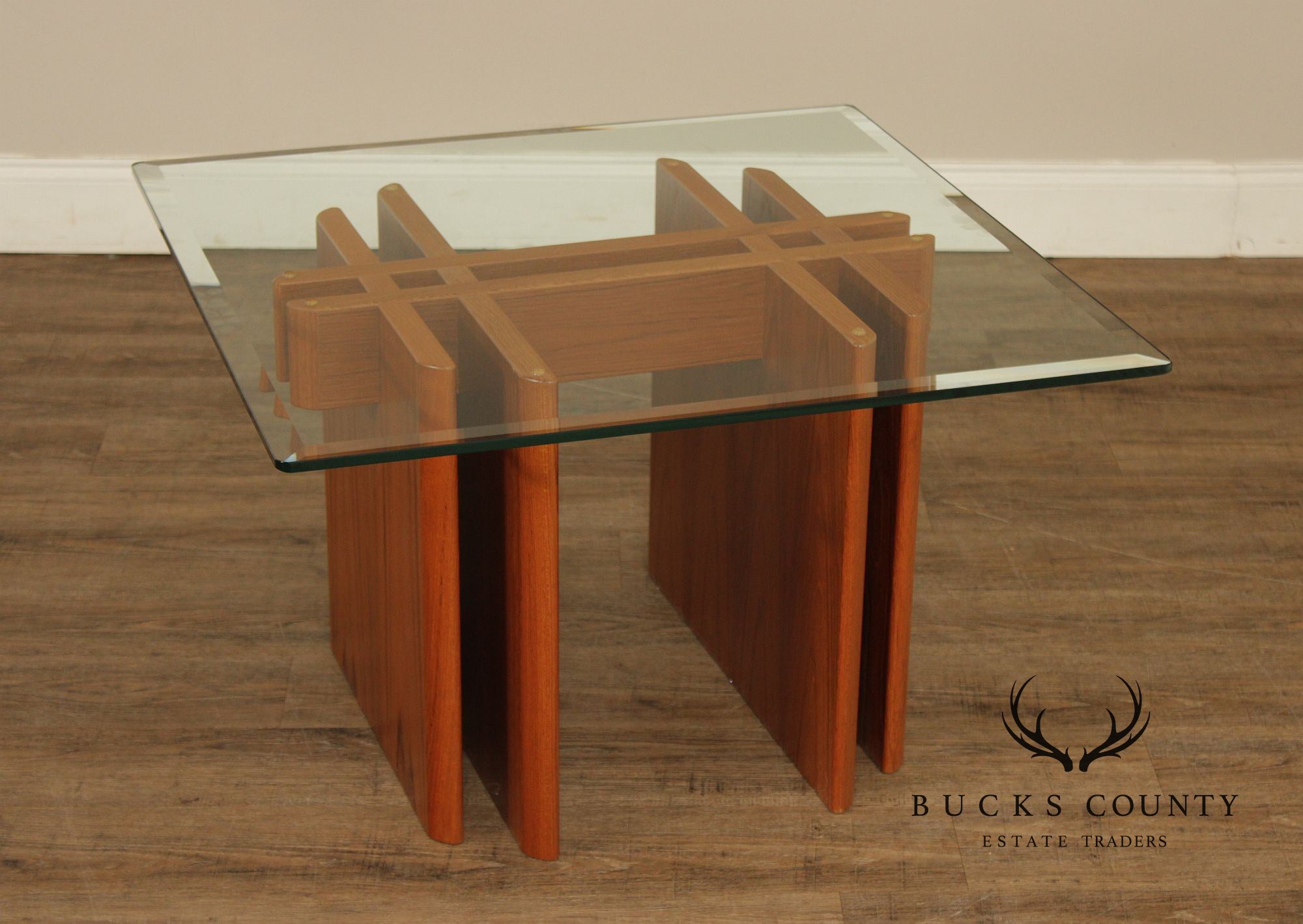 Danish Modern Glass Top Teak End Table