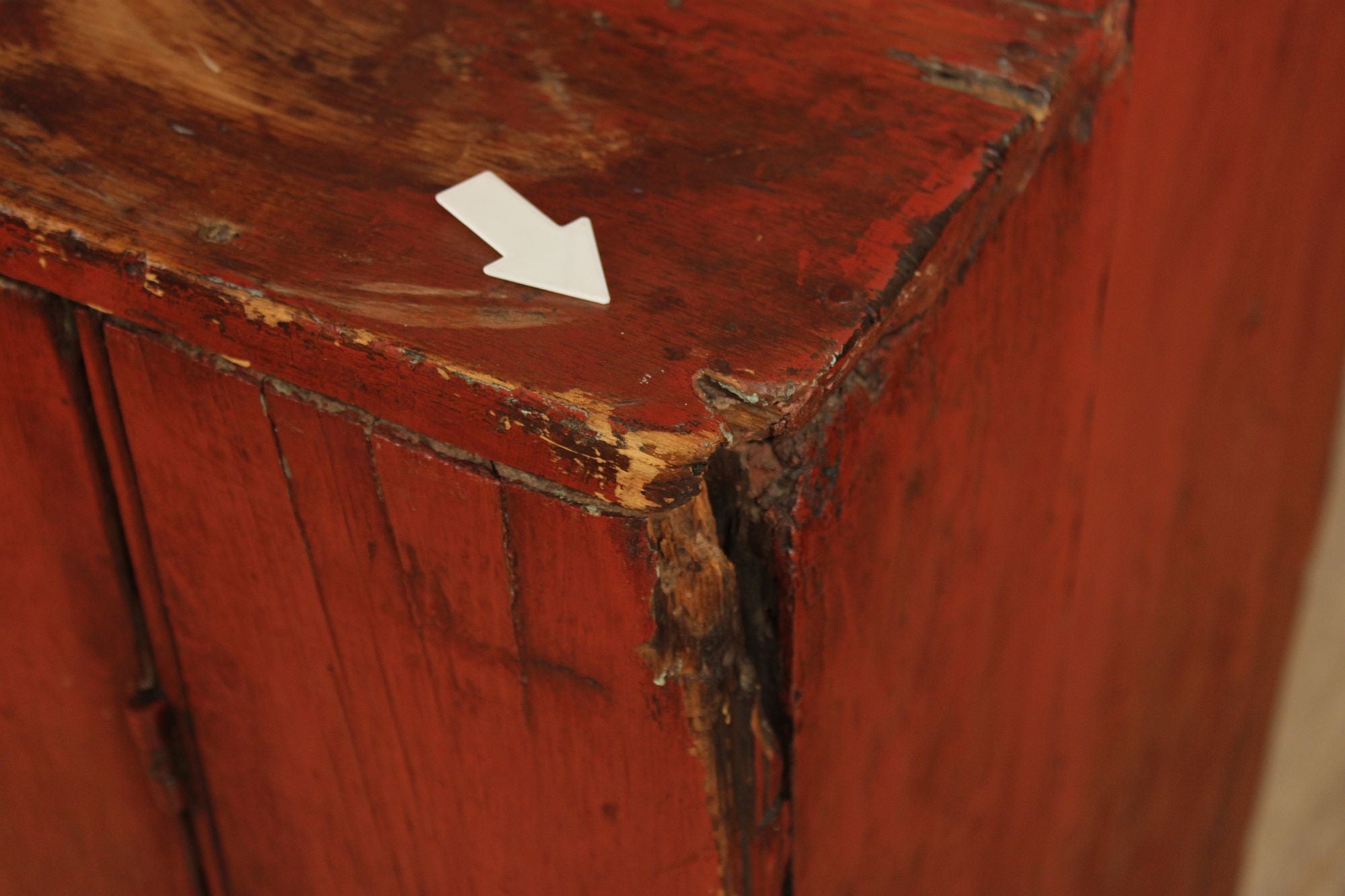 Antique American Primitive Red Painted Pine Two Door Cupboard