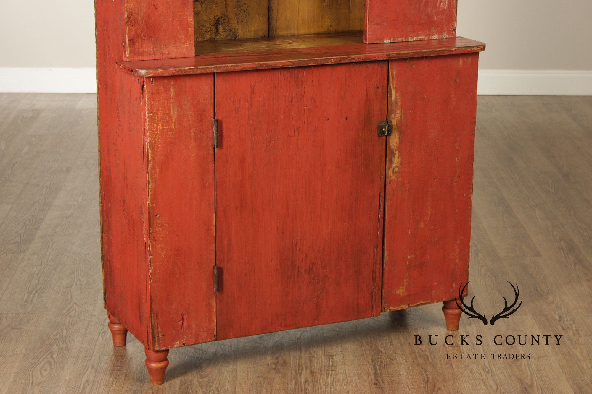 Antique American Primitive Painted Pine Stepback Cupboard