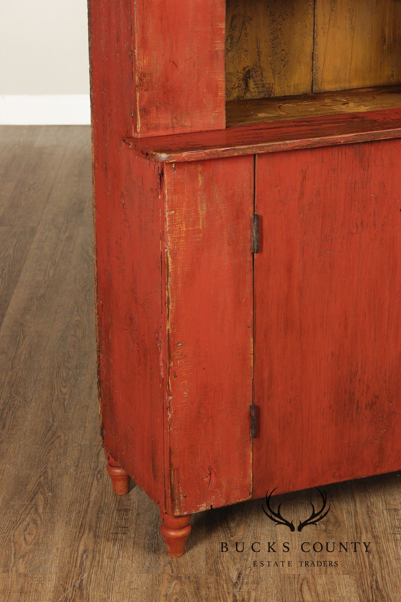 Antique American Primitive Painted Pine Stepback Cupboard