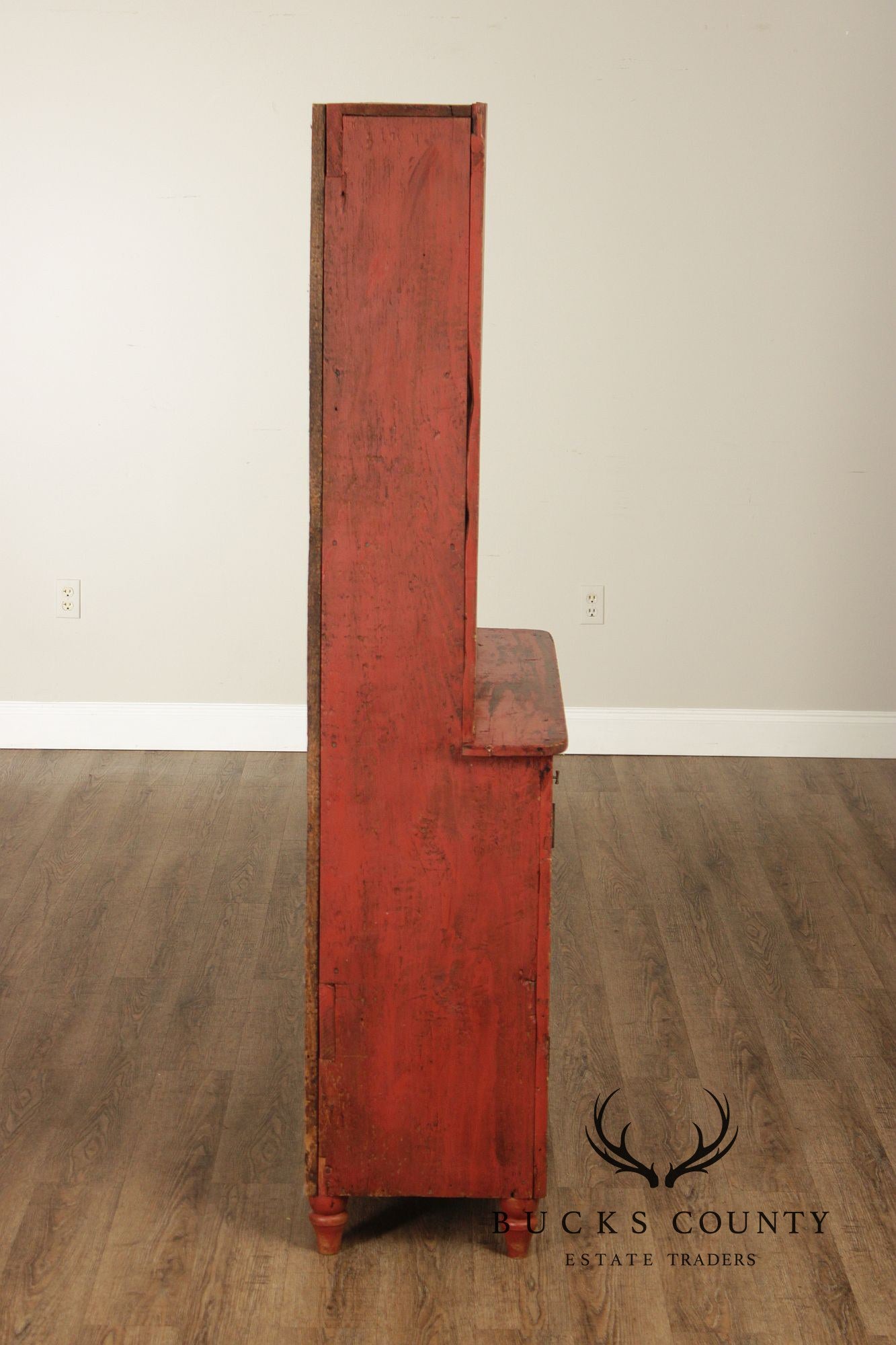 Antique American Primitive Painted Pine Stepback Cupboard