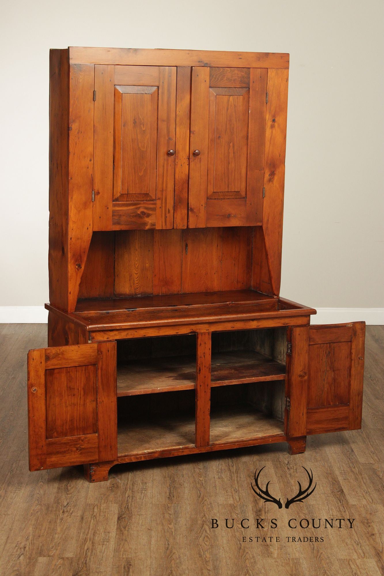 Antique American Pine Deep Stepback Cupboard