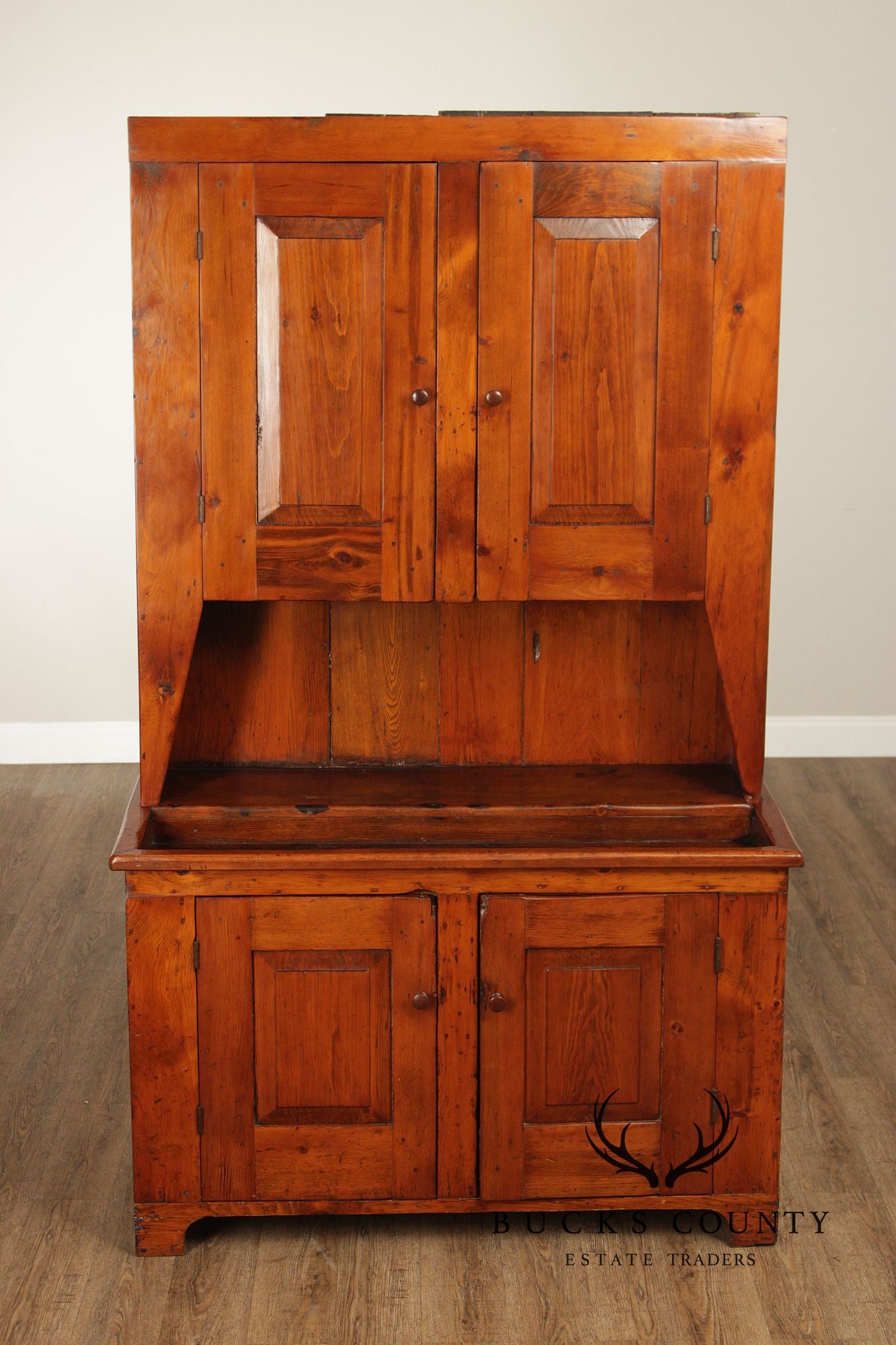 Antique American Pine Deep Stepback Cupboard