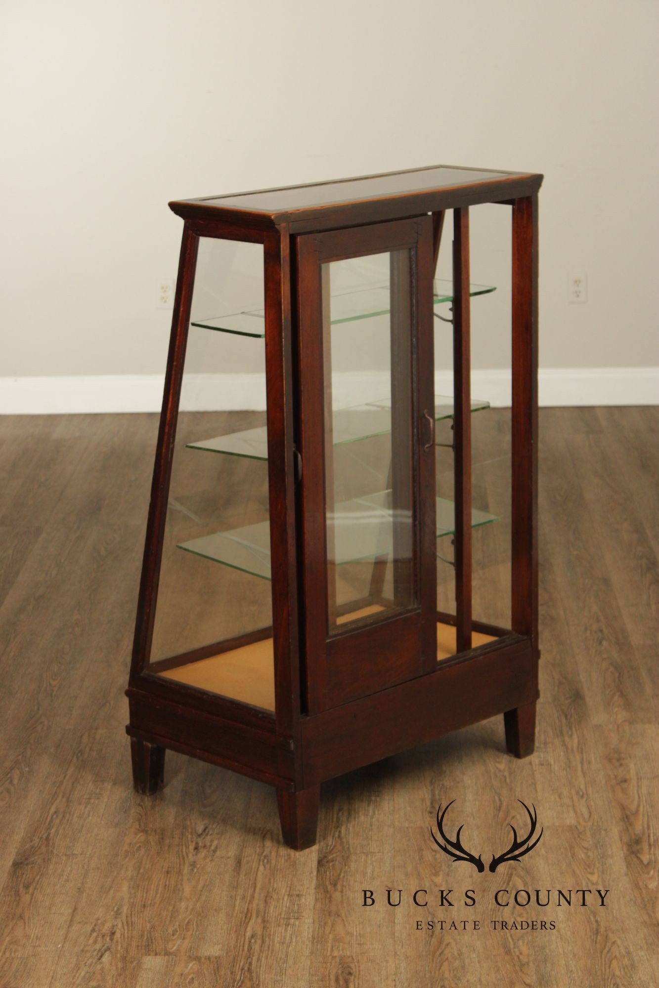 Vintage Wood And Glass Display Showcase Cabinet