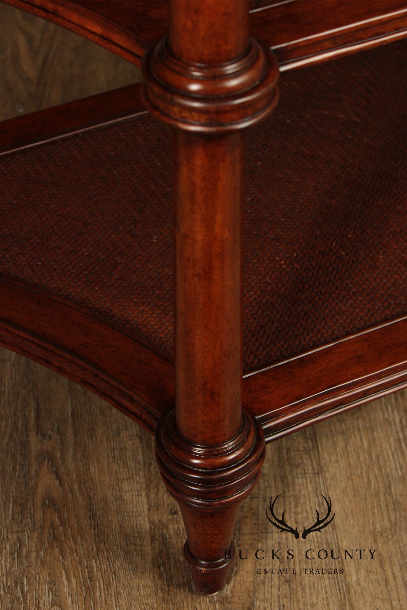 Ethan Allen British Colonial Style Rattan And Mahogany Three Tier Etagere Server