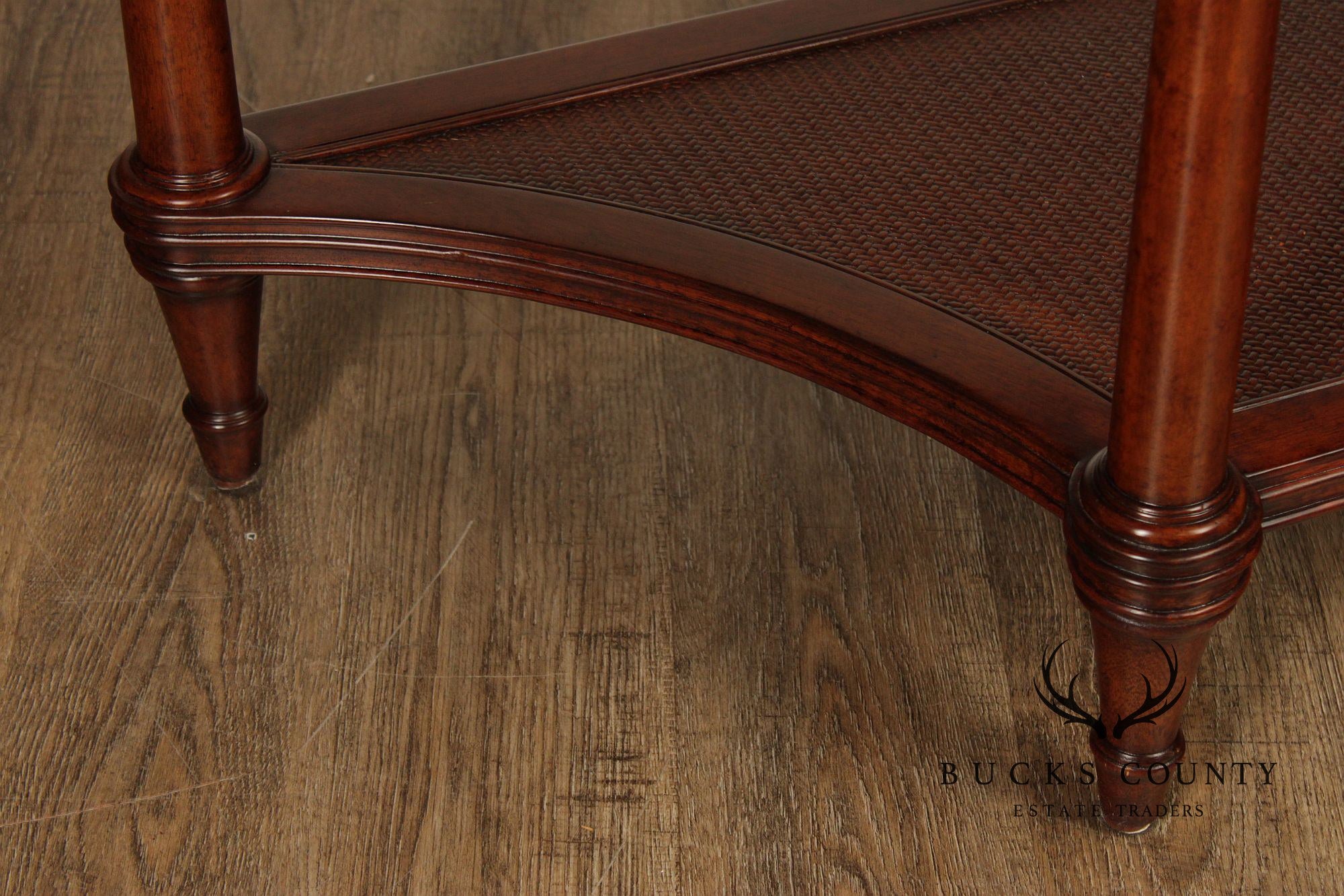 Ethan Allen British Colonial Style Rattan And Mahogany Three Tier Etagere Server