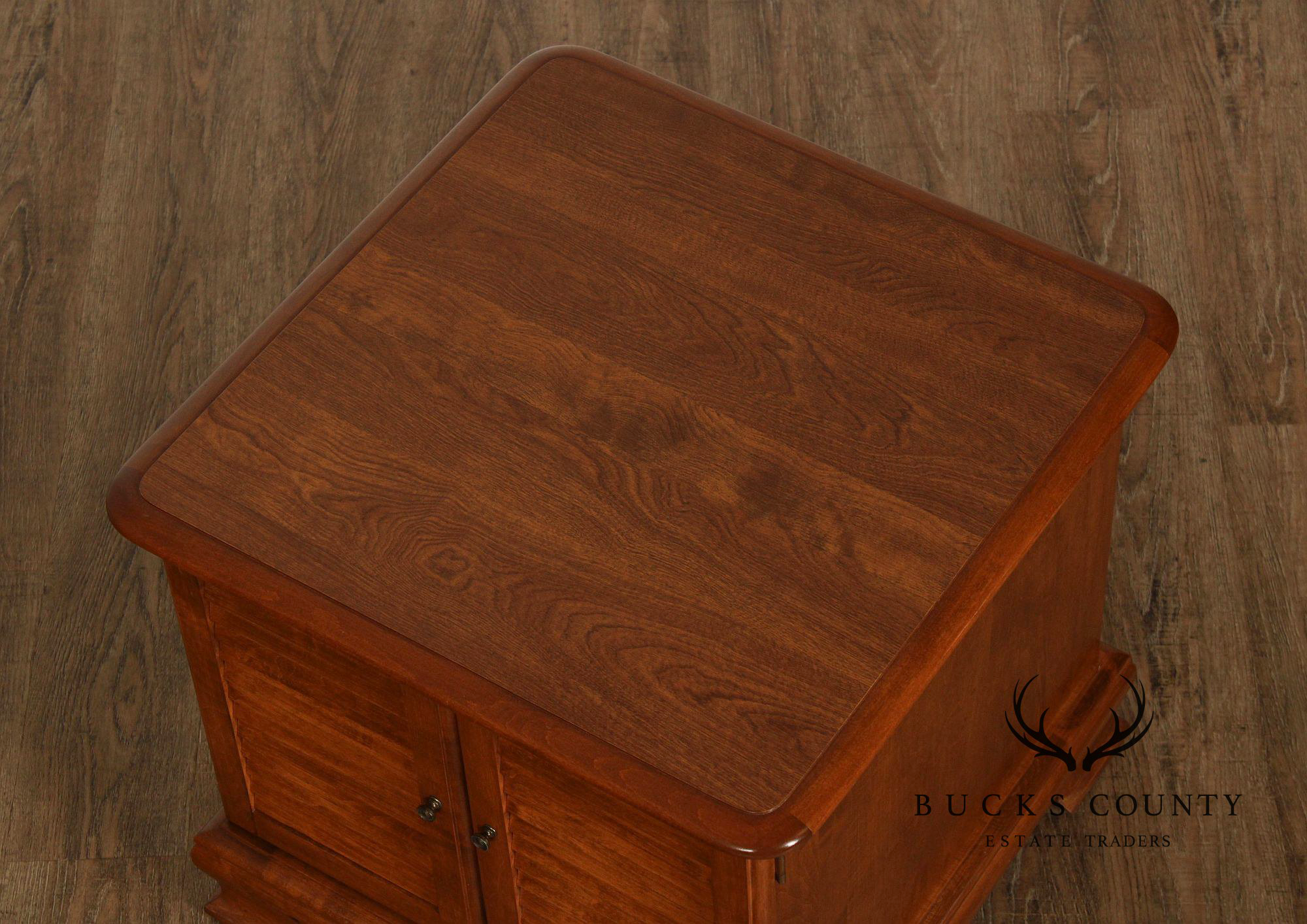 Ethan Allen Heirloom Nutmeg Maple Louvered Door Record Cabinet Side Table