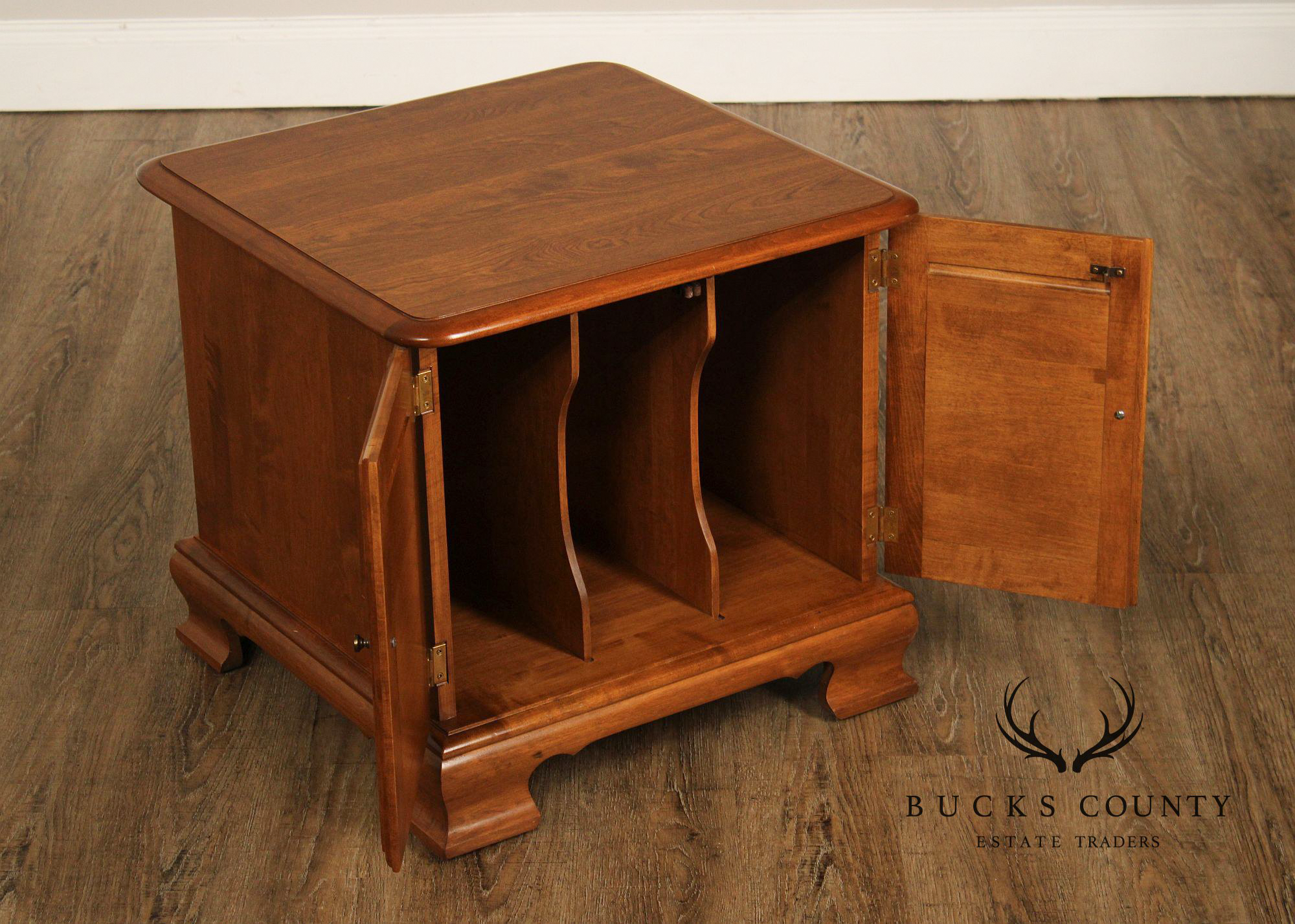 Ethan Allen Heirloom Nutmeg Maple Louvered Door Record Cabinet Side Table