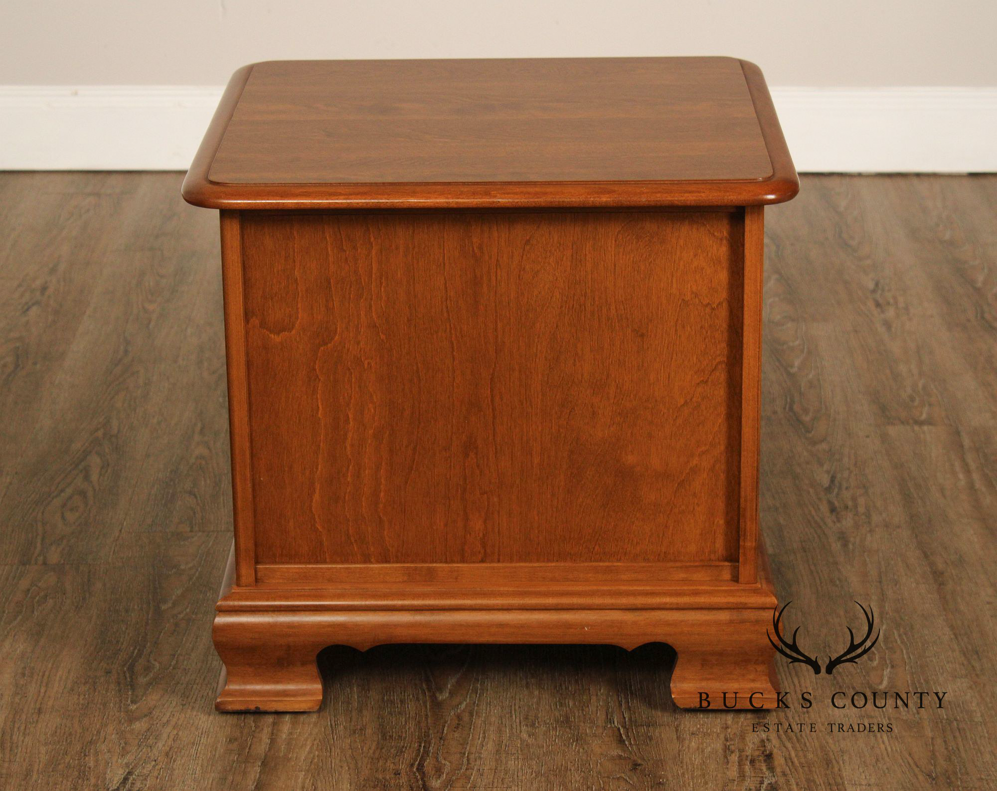 Ethan Allen Heirloom Nutmeg Maple Louvered Door Record Cabinet Side Table