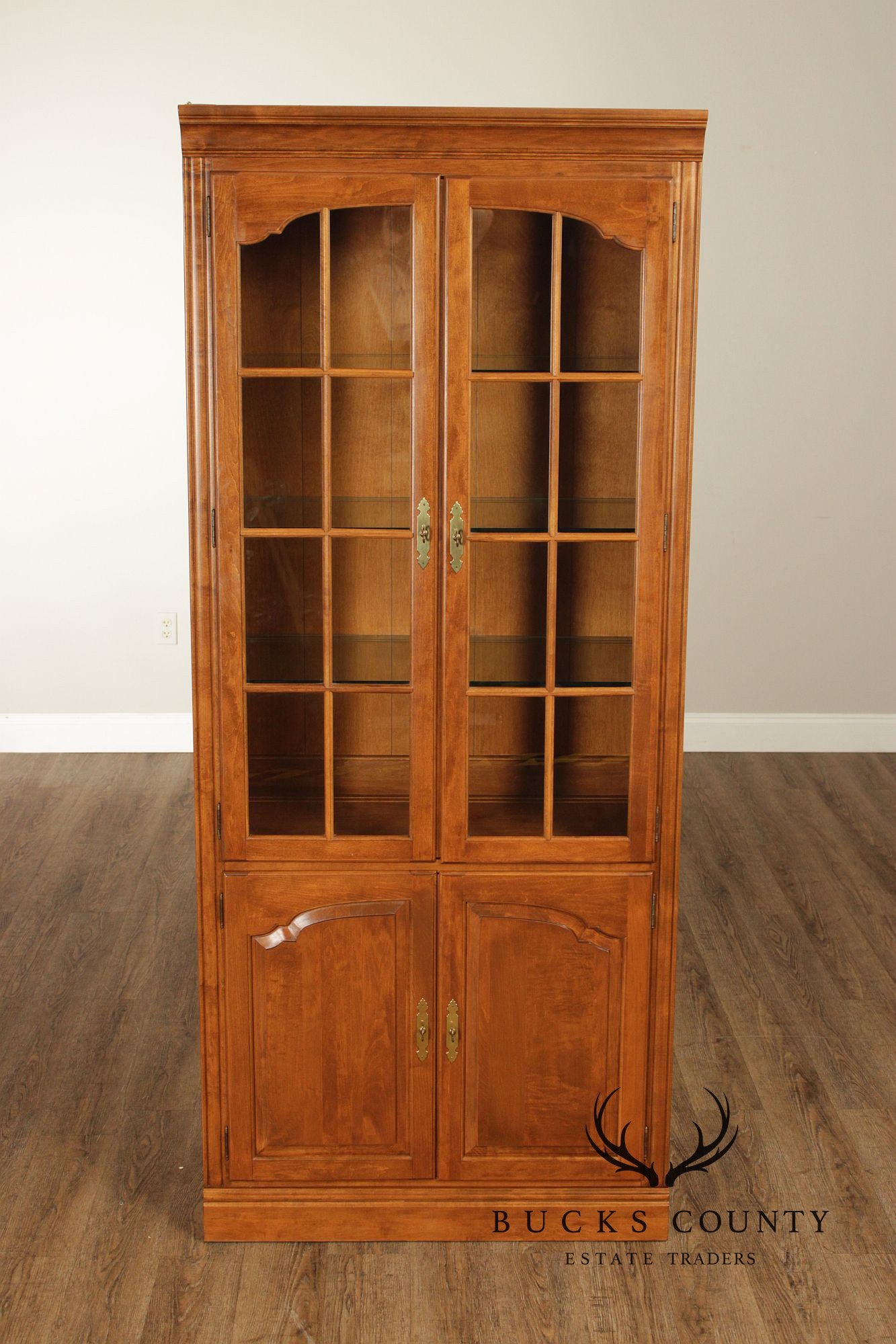Ethan Allen 1776 Collection Pair Maple Display Bookcase Cabinets