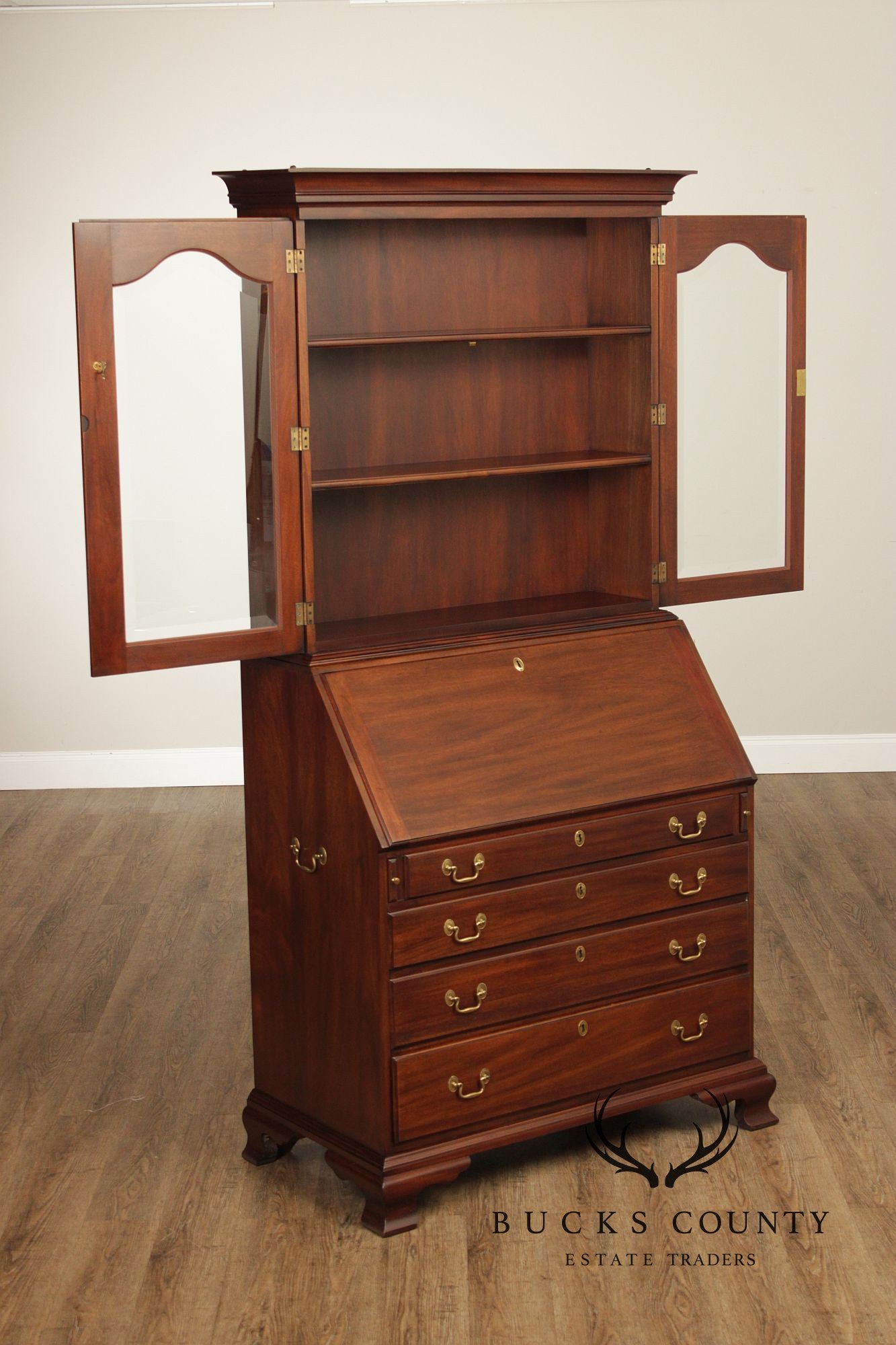 Henkel Harris Mahogany Chippendale Style Secretary Bookcase