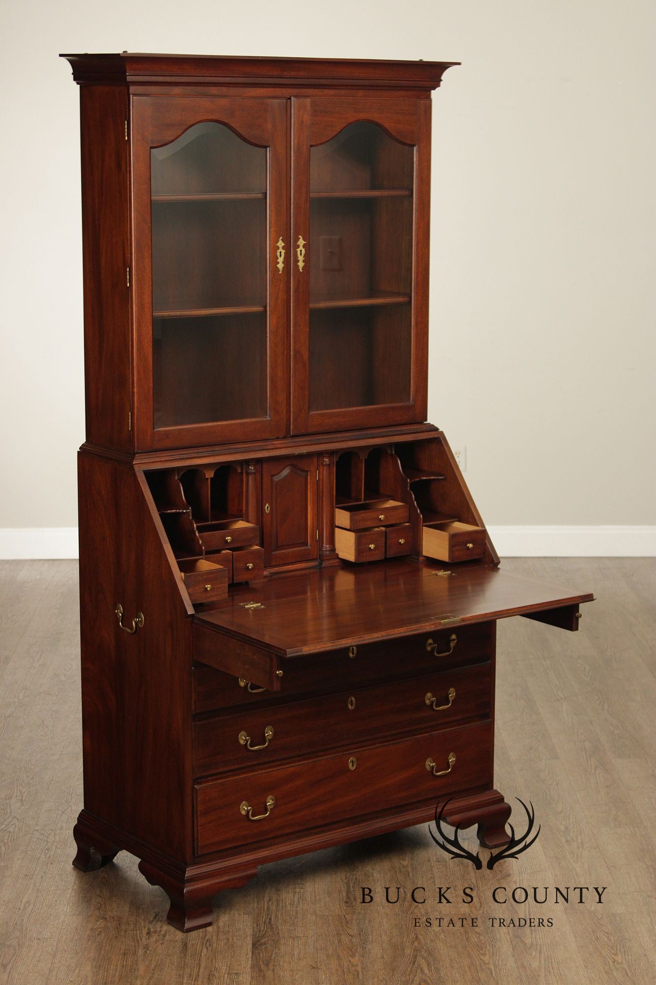 Henkel Harris Mahogany Chippendale Style Secretary Bookcase