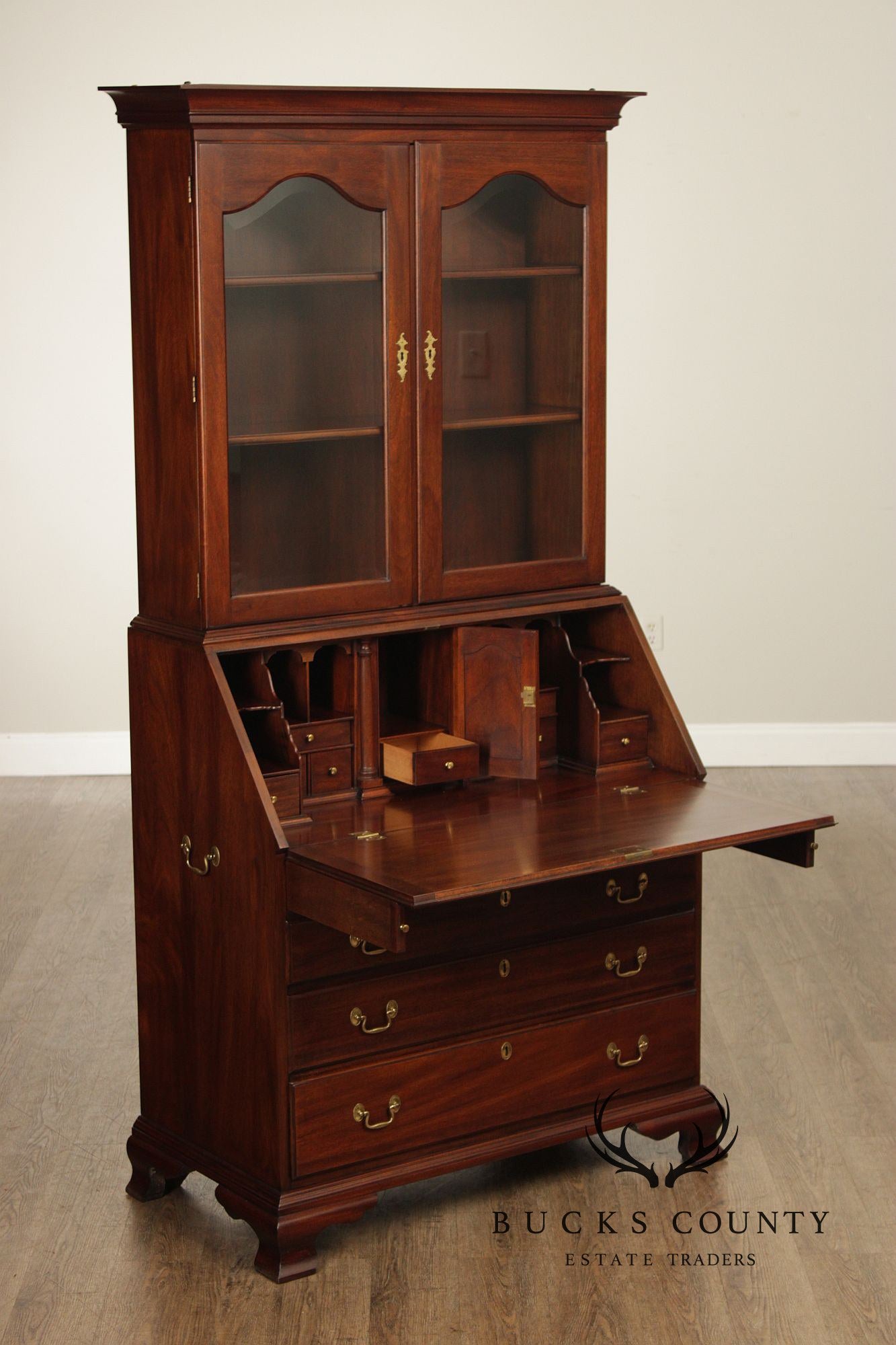 Henkel Harris Mahogany Chippendale Style Secretary Bookcase