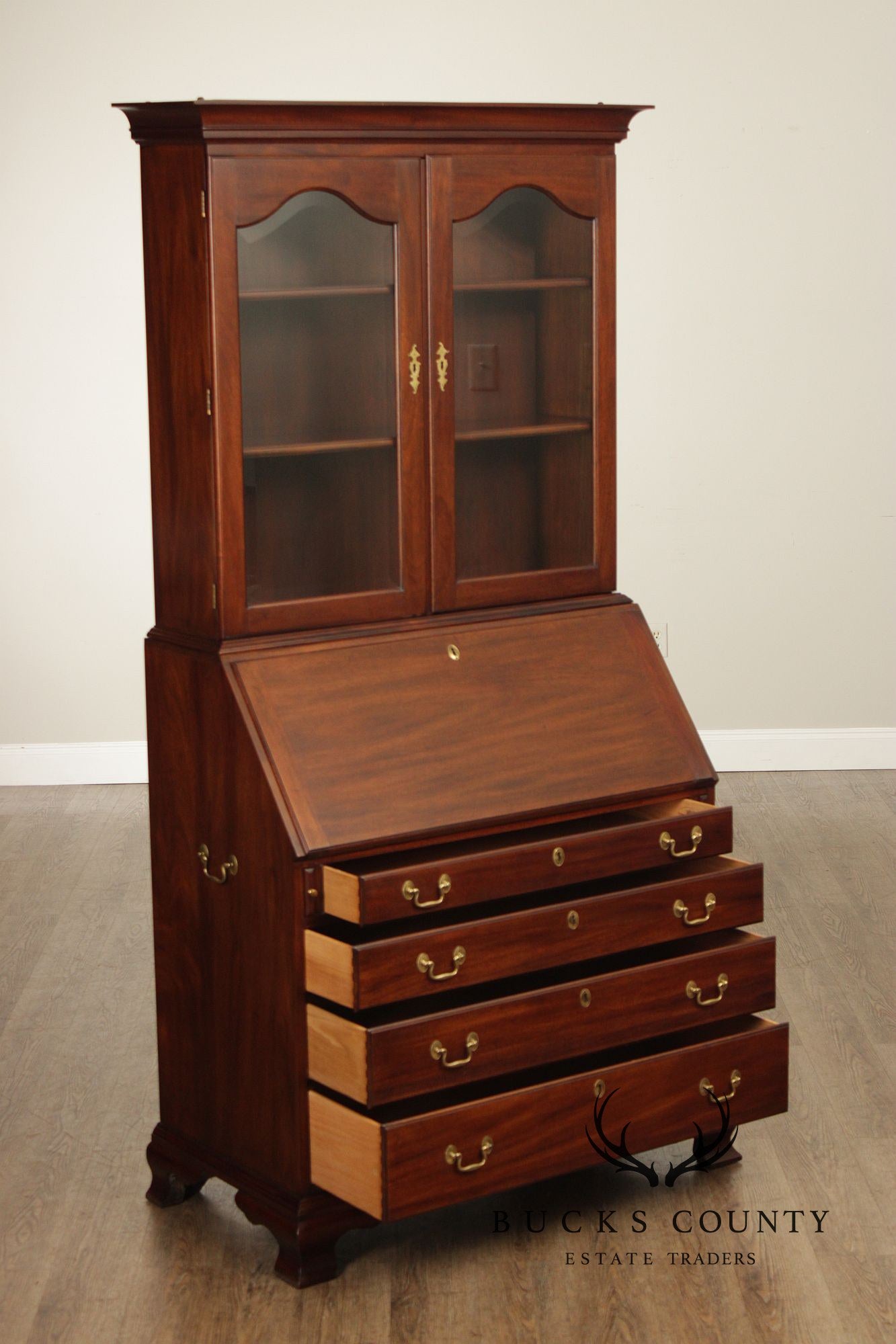 Henkel Harris Mahogany Chippendale Style Secretary Bookcase