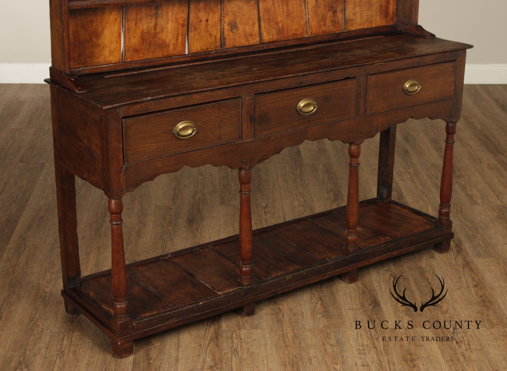 Antique English Country Welsh Dresser With Plate Rack