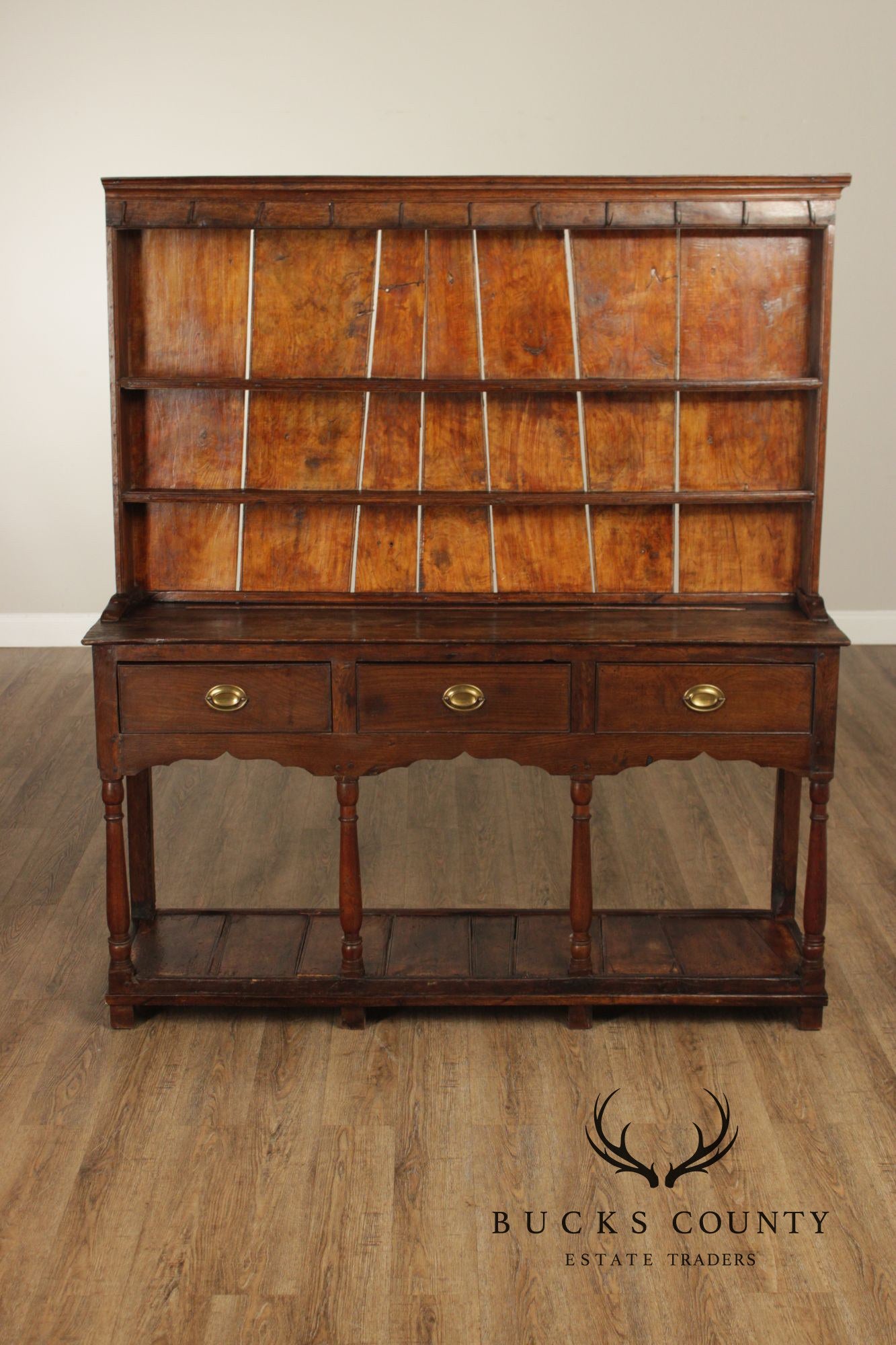 Antique English Country Welsh Dresser With Plate Rack