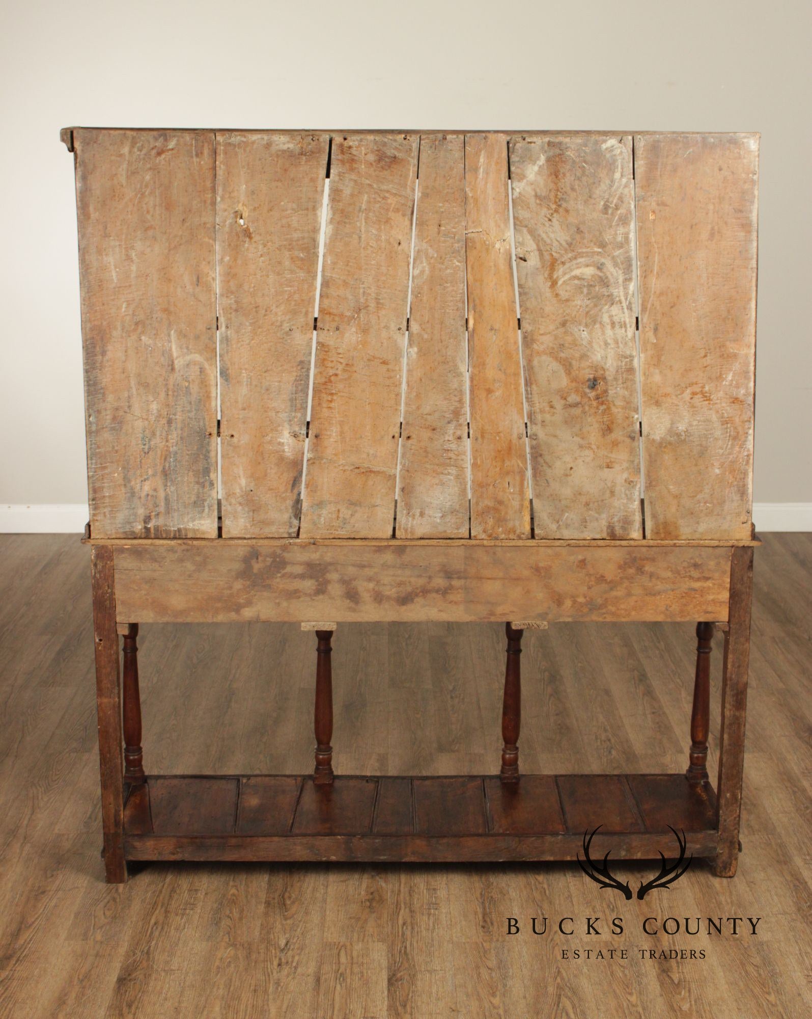 Antique English Country Welsh Dresser With Plate Rack